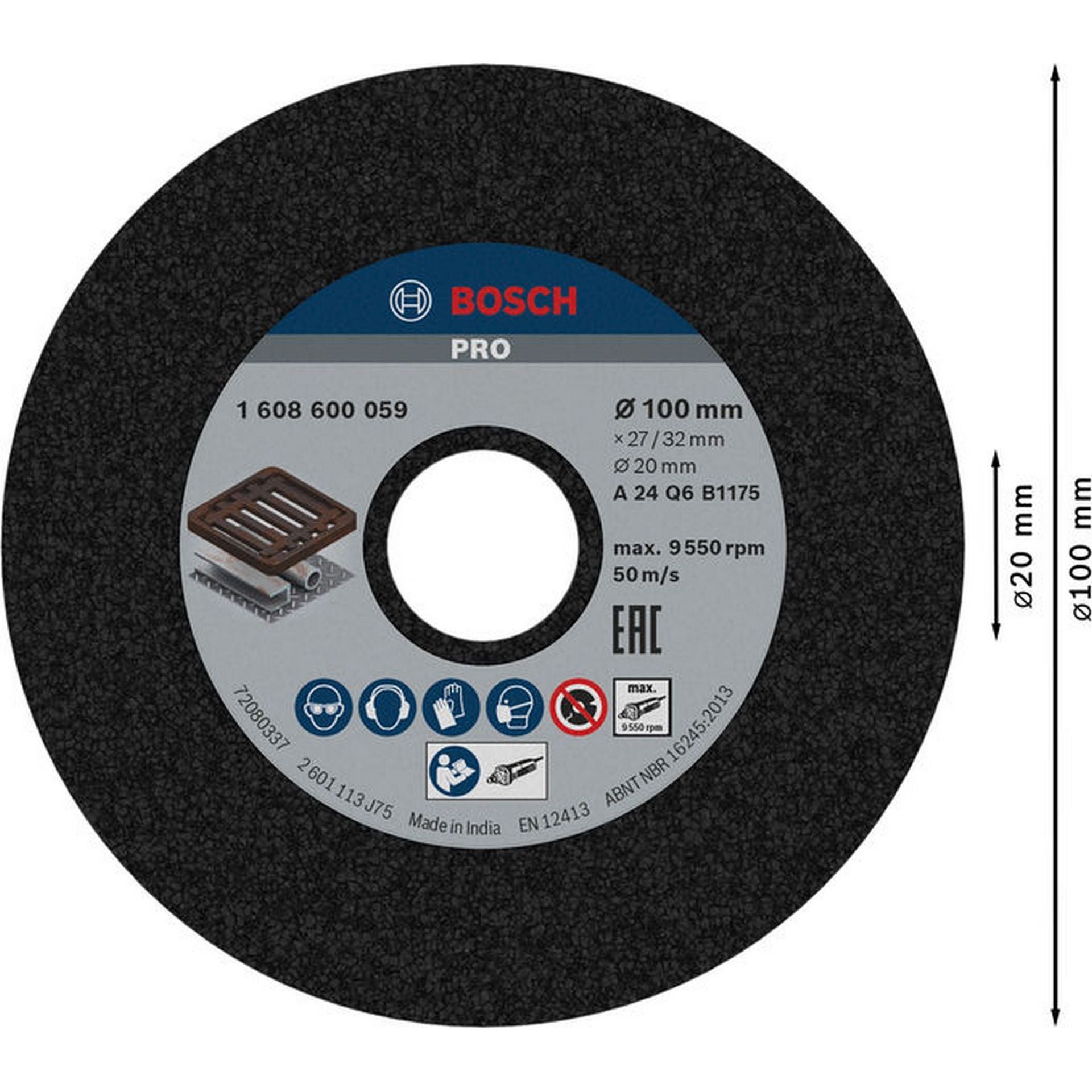 Bosch PRO Metal Schleifscheibe, 100 x 27 x 20 mm, K24 #1608600059