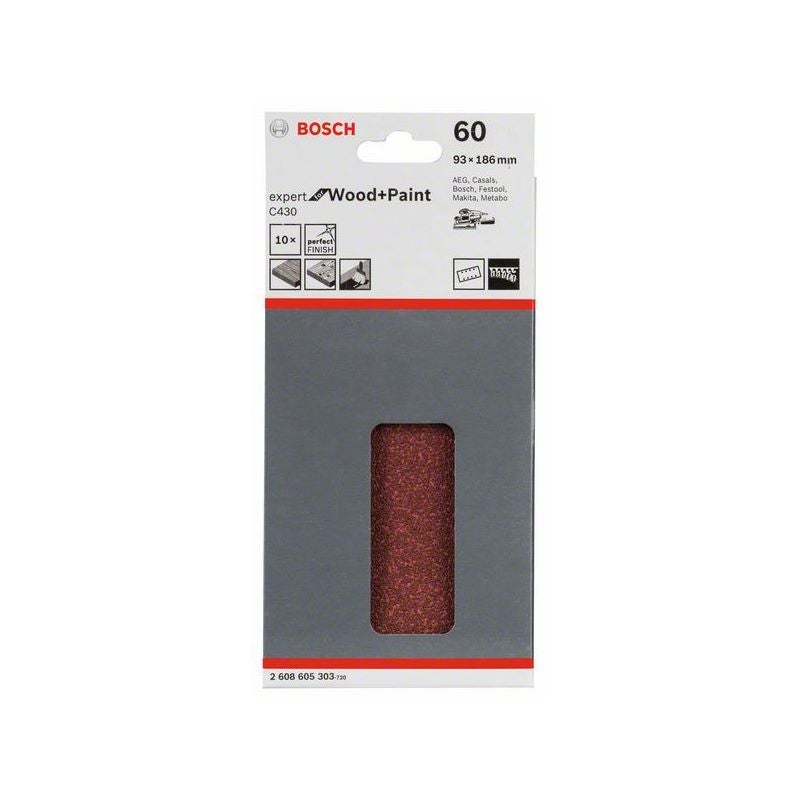 Bosch Schleifblatt C430, 93 x 186 mm, 60, 8 Löcher, 10er-Pack #2608605303