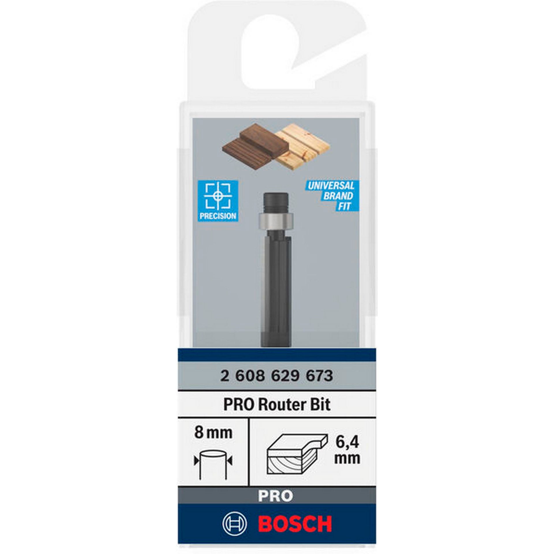 Bosch PRO Bündigfräser mit unterem Kugellager, D 6,35 mm, L 20 mm, S 8 mm #2608629673