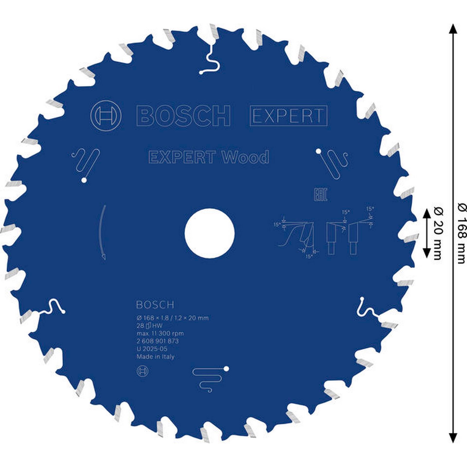 Bosch EXPERT Wood Kreissägeblatt, 168x1,8/1,2x20 mm, Z28 #2608901873
