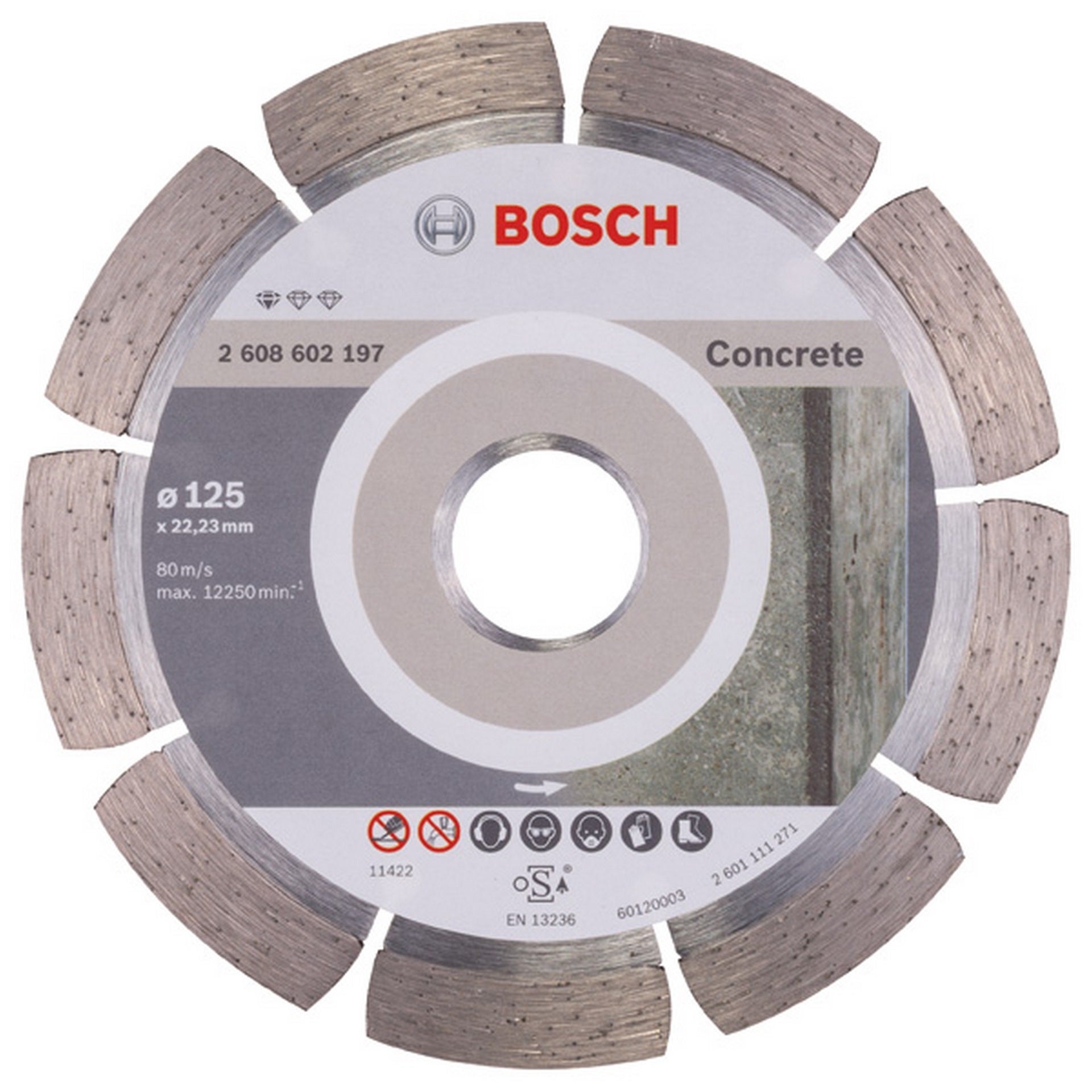 Bosch Diamanttrennscheibe Standard for Concrete, 125 x 22,23 x 1,6 x 10 mm, 1er-Pack #2608602197