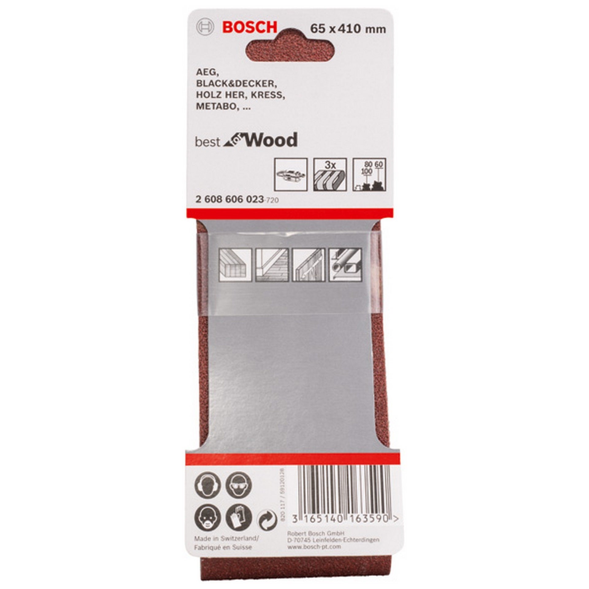Bosch PRO X440 Schleifband, 65 x 410 mm, G60, G80, G100, 3-tlg. #2608606023