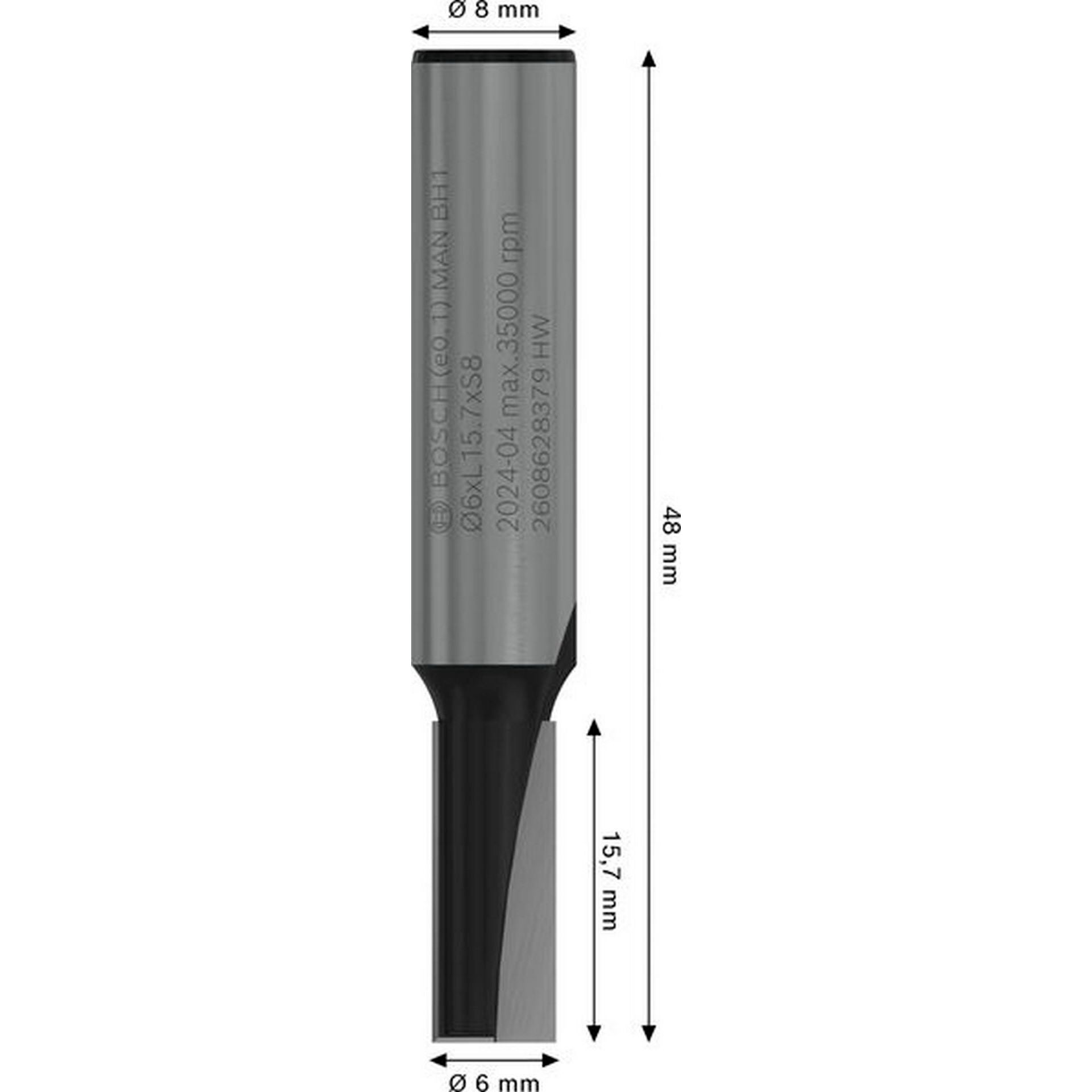 Bosch PRO Nutfräser, zweischneidig, D 6 mm, L 15,7 mm, S 8 mm #2608628379