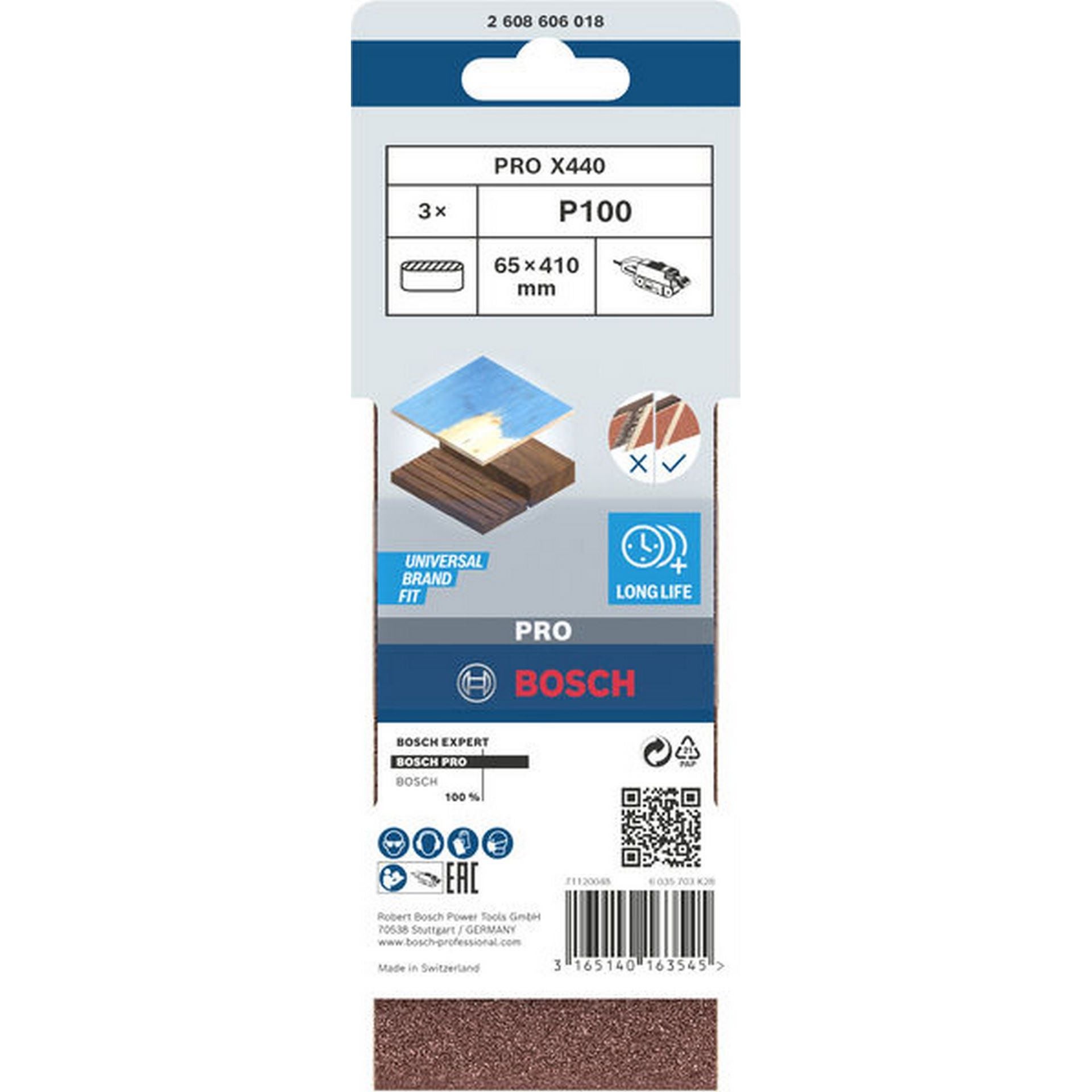 Bosch PRO X440 Schleifband, 65 x 410 mm, G100, 3-tlg. #2608606018