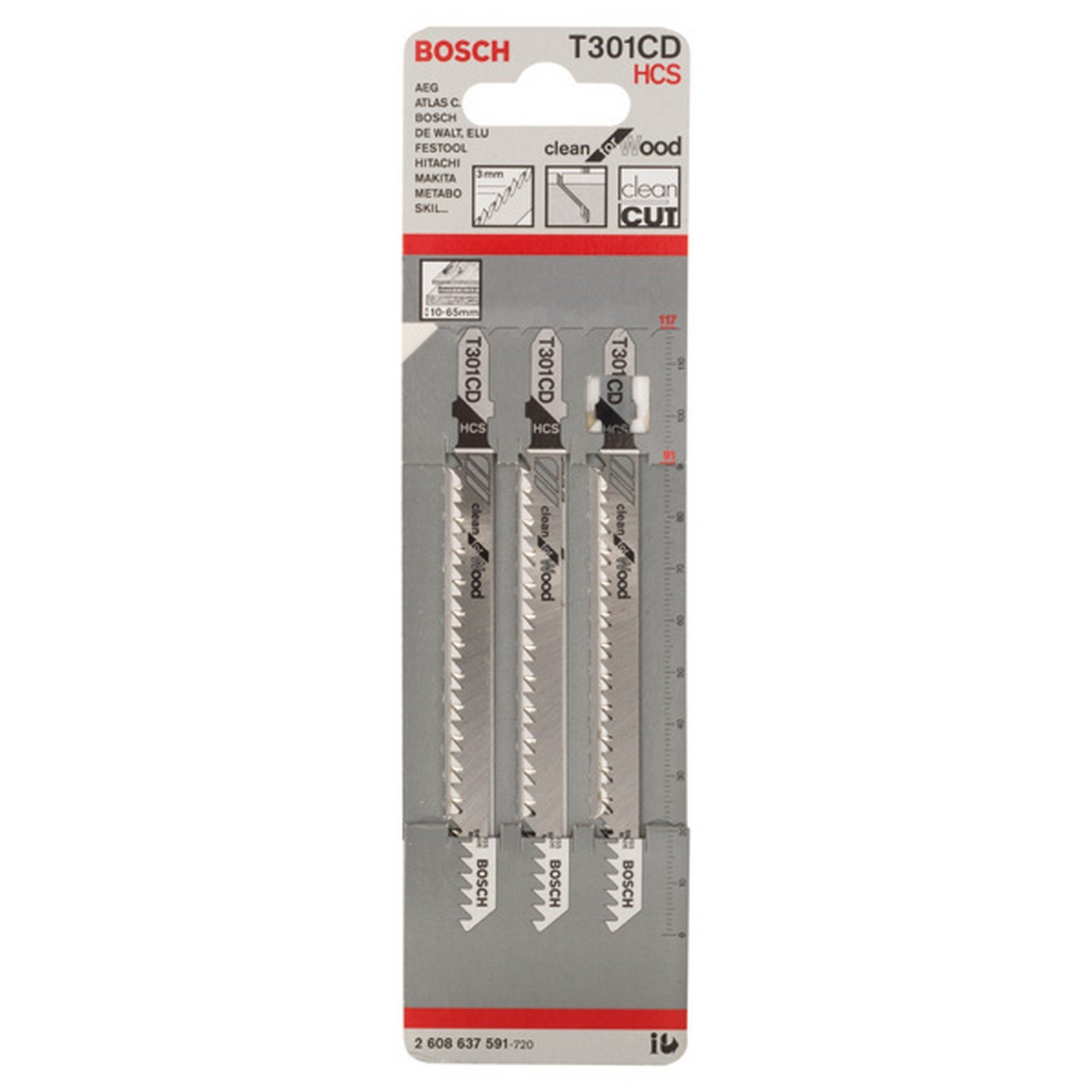Bosch Stichsägeblatt T 301 CD Clean for Wood, 3er-Pack #2608637591