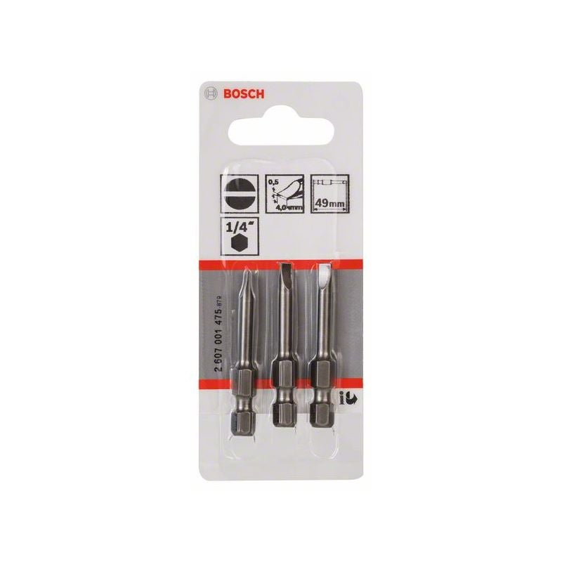 Bosch Schrauberbit Extra-Hart S 0,5 x 4,0, 49 mm, 3er-Pack #2607001475