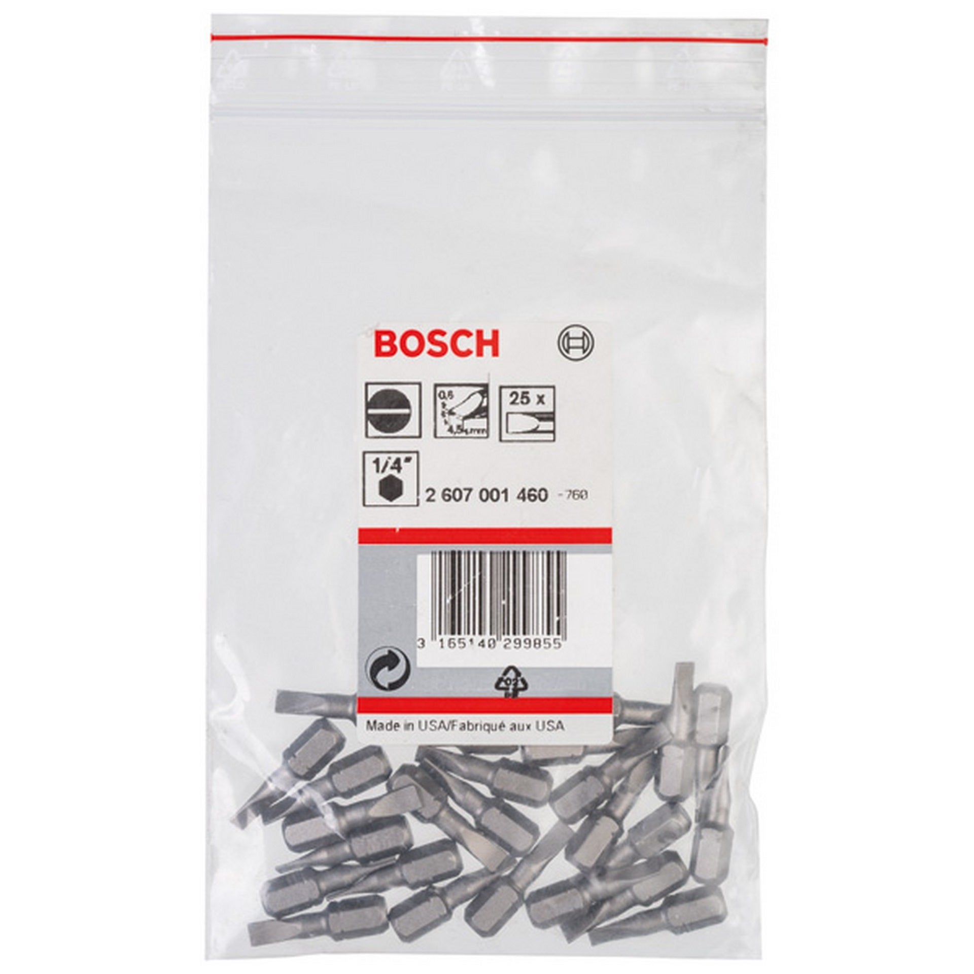 Bosch Schrauberbit Extra-Hart S 0,6 x 4,5, 25 mm, 25er-Pack #2607001460