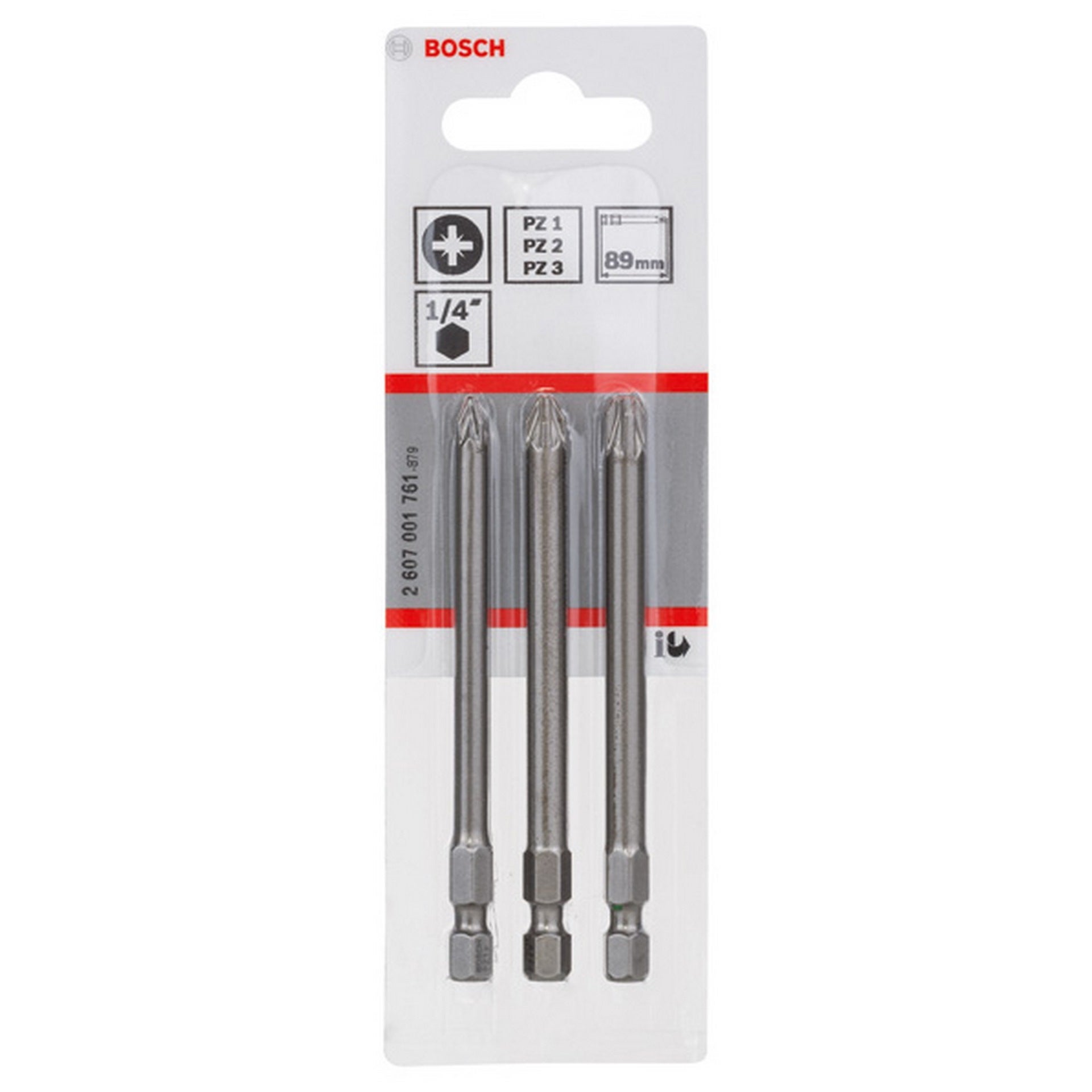 Bosch Schrauberbit-Set Extra-Hart, 3-teilig, PZ1, PZ2, PZ3, 89 mm #2607001761