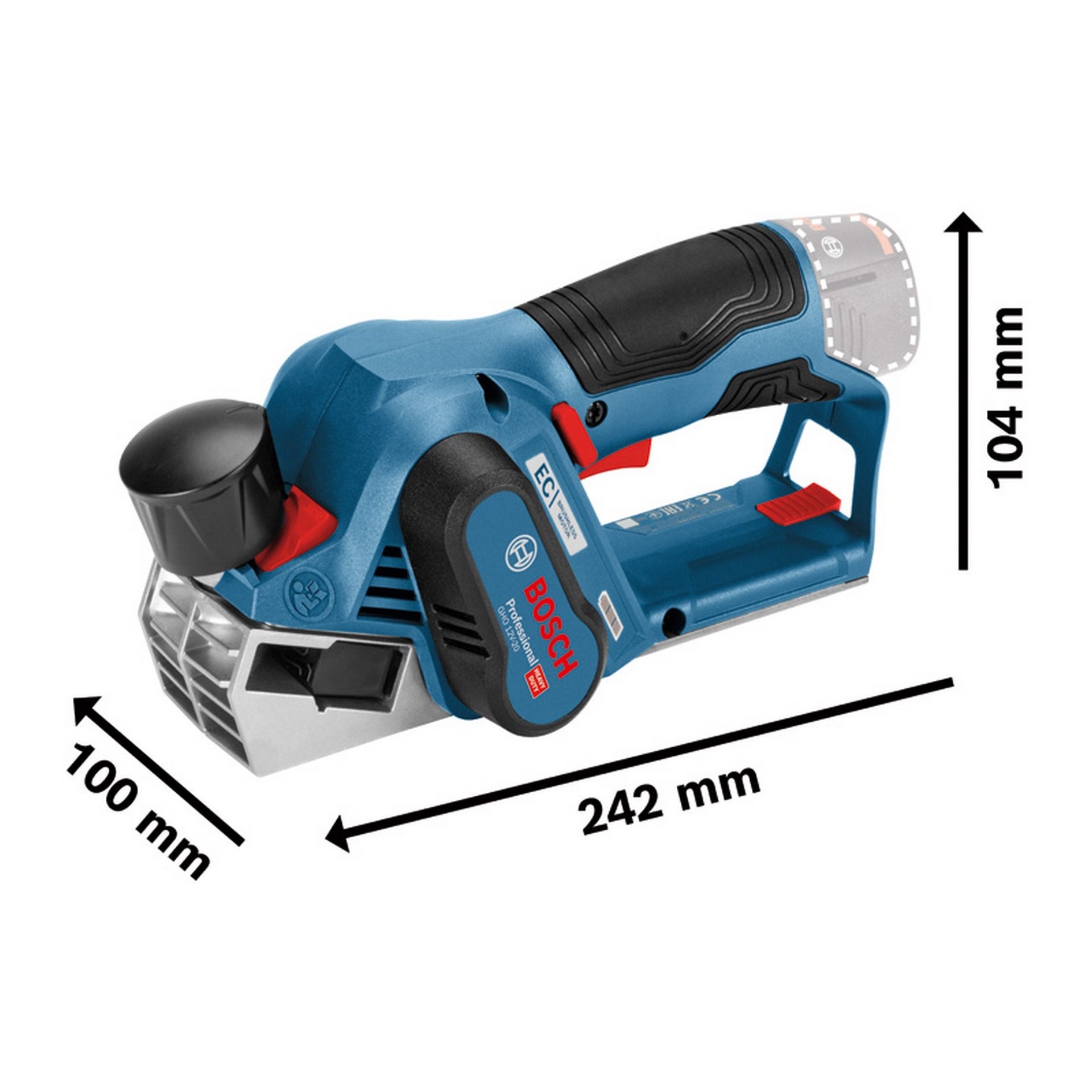Bosch Akku-Hobel GHO 12V-20, 2 x Akku GBA 12V 3.0Ah in L-BOXX #06015A7001