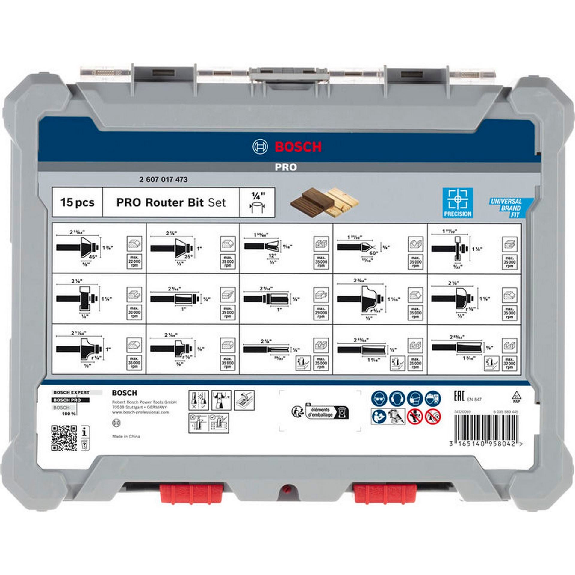 Bosch PRO Fräser-Set gemischt, Schaft 1/4", 15-tlg. #2607017473