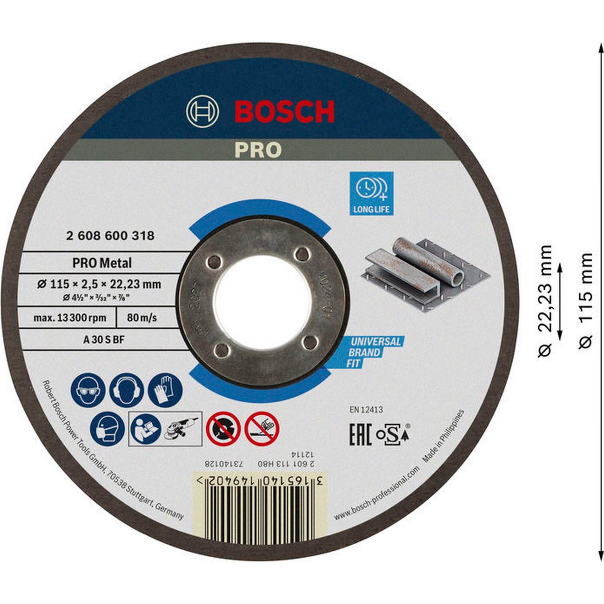 Bosch PRO Metal Trennscheibe, 115 x 2.5 x 22.23 mm, gekröpft, oSa #2608600318