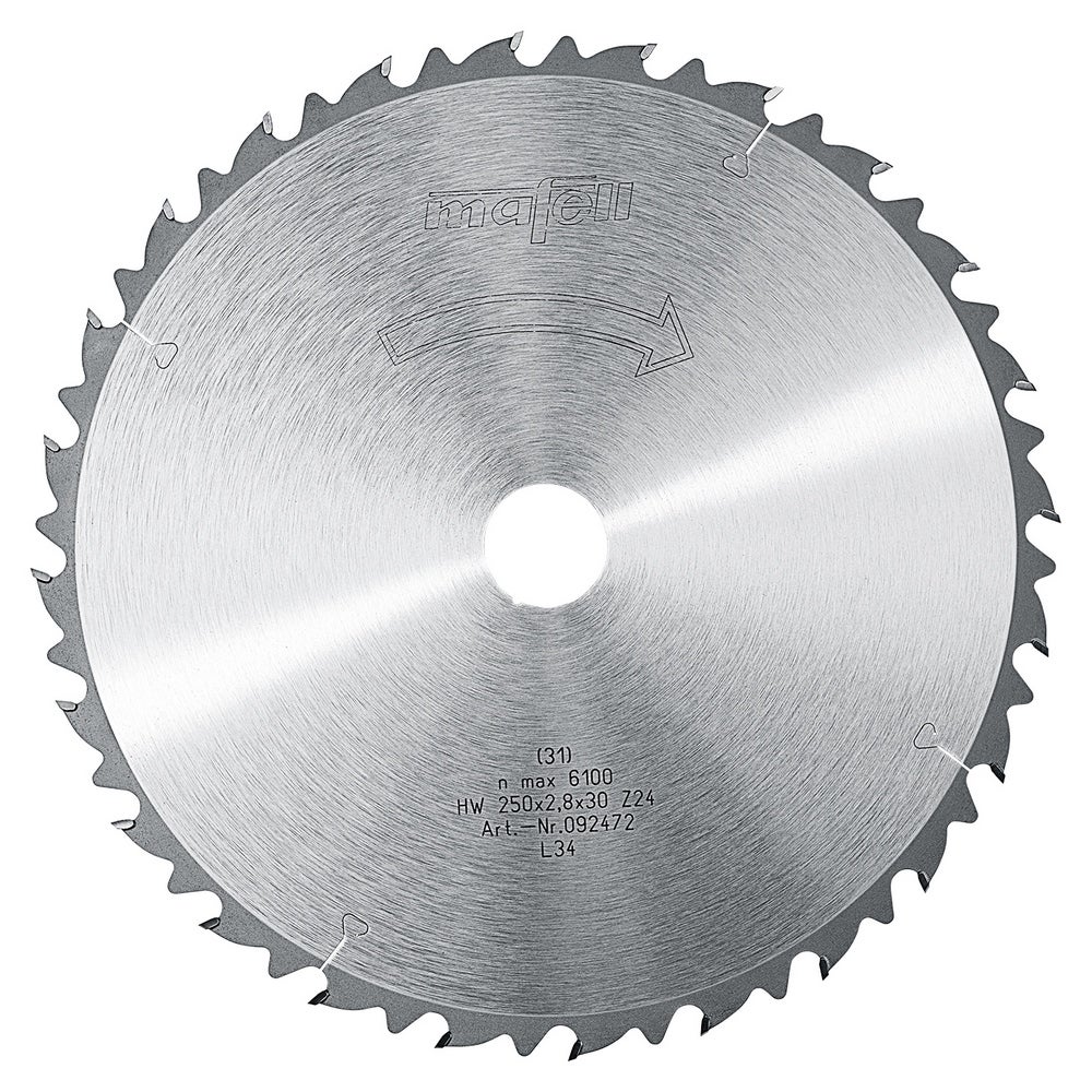 Mafell Sägeblatt-HM, 250 x 1,8/2,8 x 30 mm, Z 24, WZ für Längsschnitte #092472