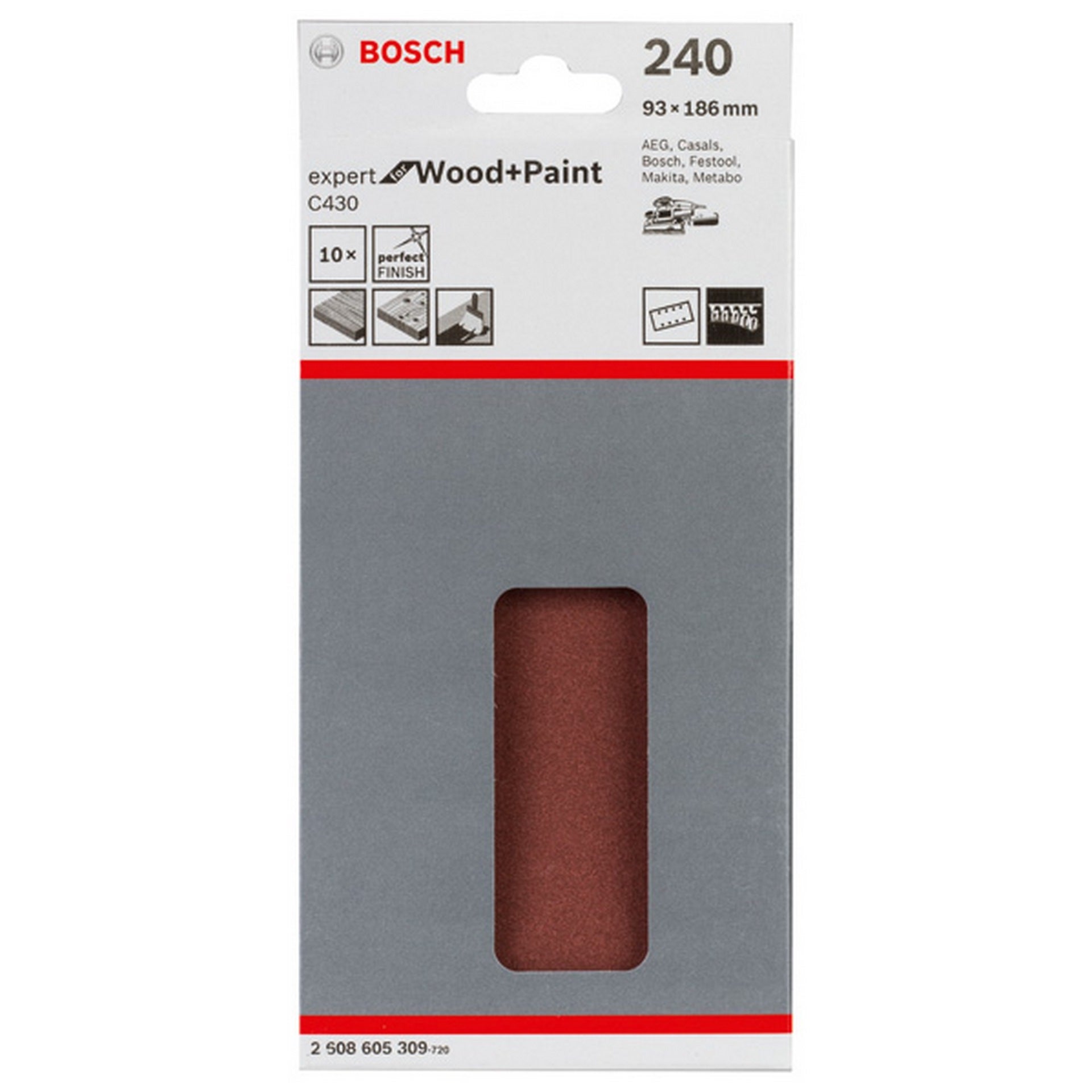 Bosch Schleifblatt C430, 93 x 186 mm, 240, 8 Löcher, 10er-Pack #2608605309