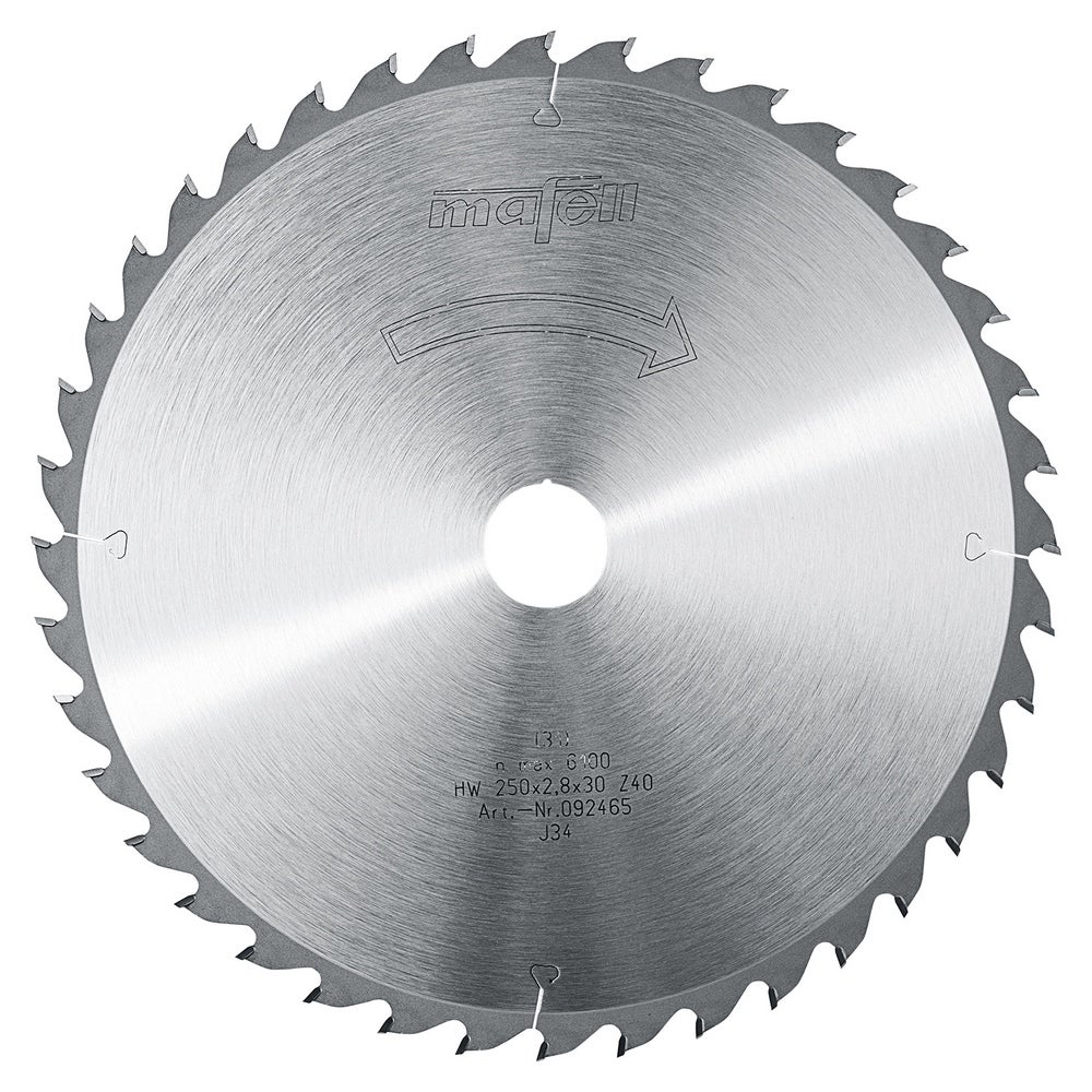 Mafell Sägeblatt-HM, 250 x 1,8/2,8 x 30 mm, Z 40, WZ für universellen Einsatz #092465