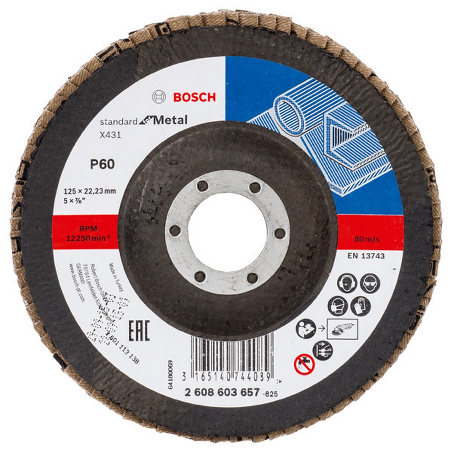 Bosch Fächerschleifscheibe X431 Standard for Metal, gewinkelt, 125 mm, 22,23 mm, 60 #2608603657