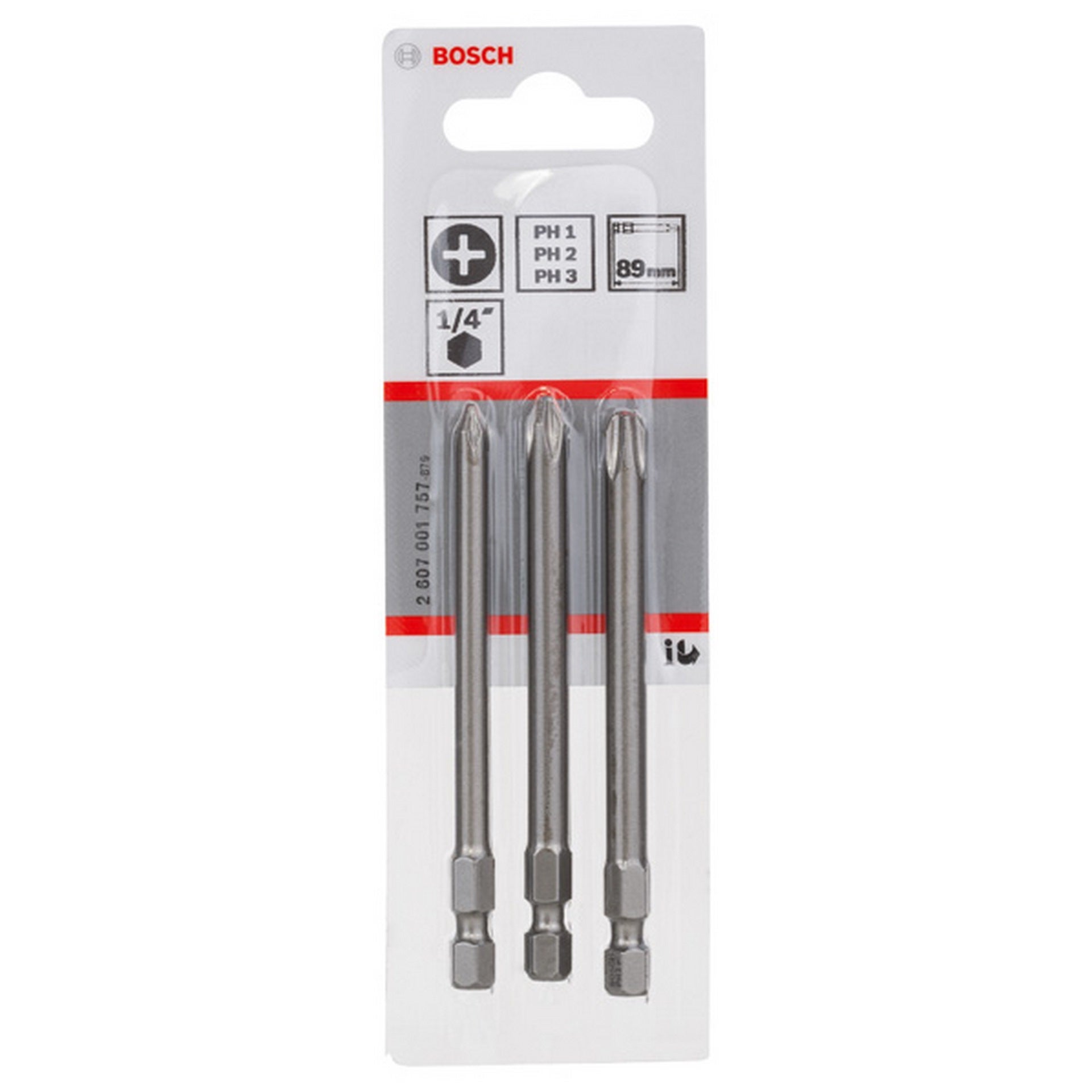 Bosch Schrauberbit-Set Extra-Hart, 3-teilig, PH1, PH2, PH3, 89 mm #2607001757