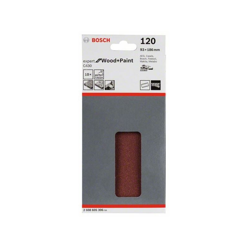 Bosch Schleifblatt C430, 93 x 186 mm, 120, 8 Löcher, 10er-Pack #2608605306