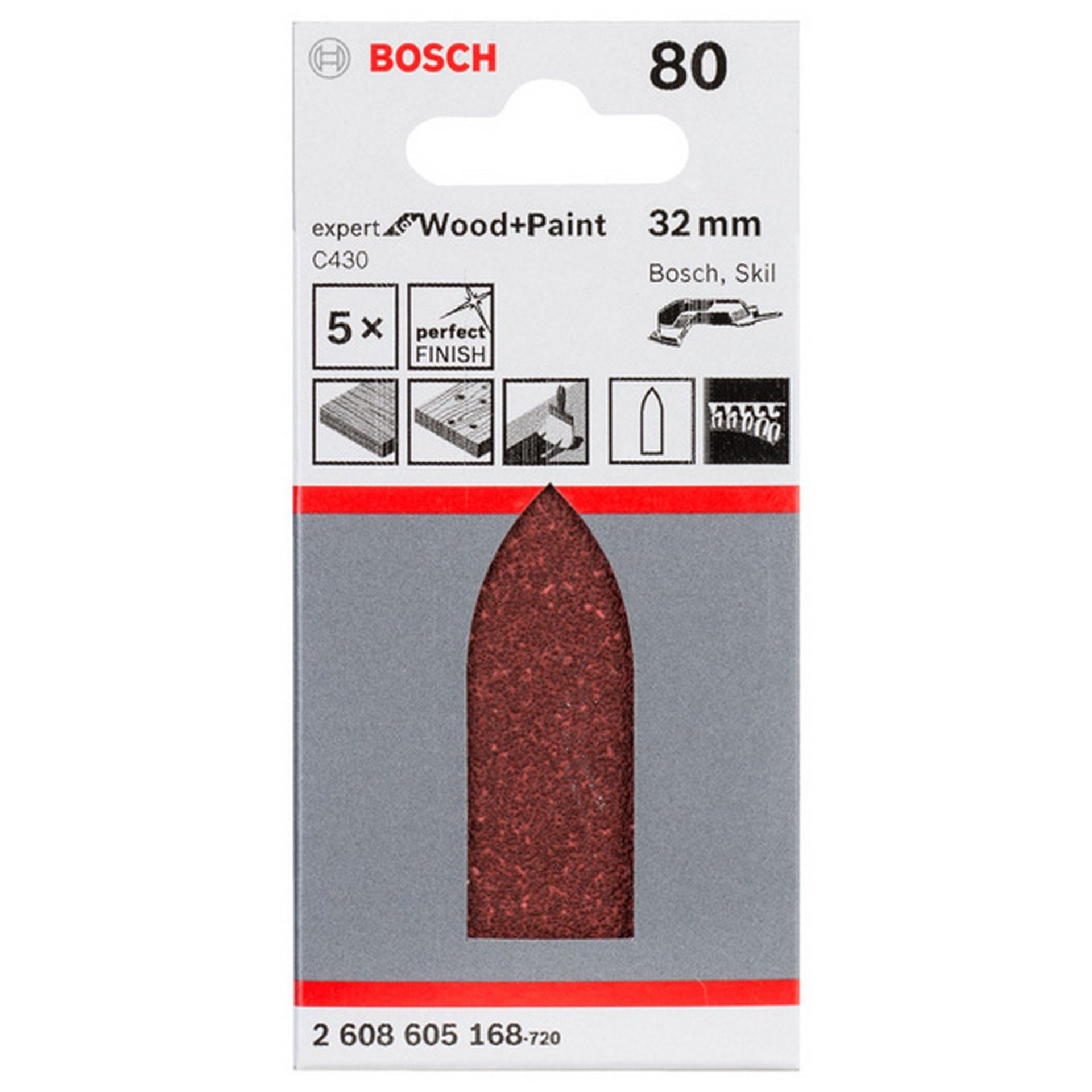 Bosch Schleifblatt C430, 32 mm, 80, ungelocht, 5er-Pack #2608605168