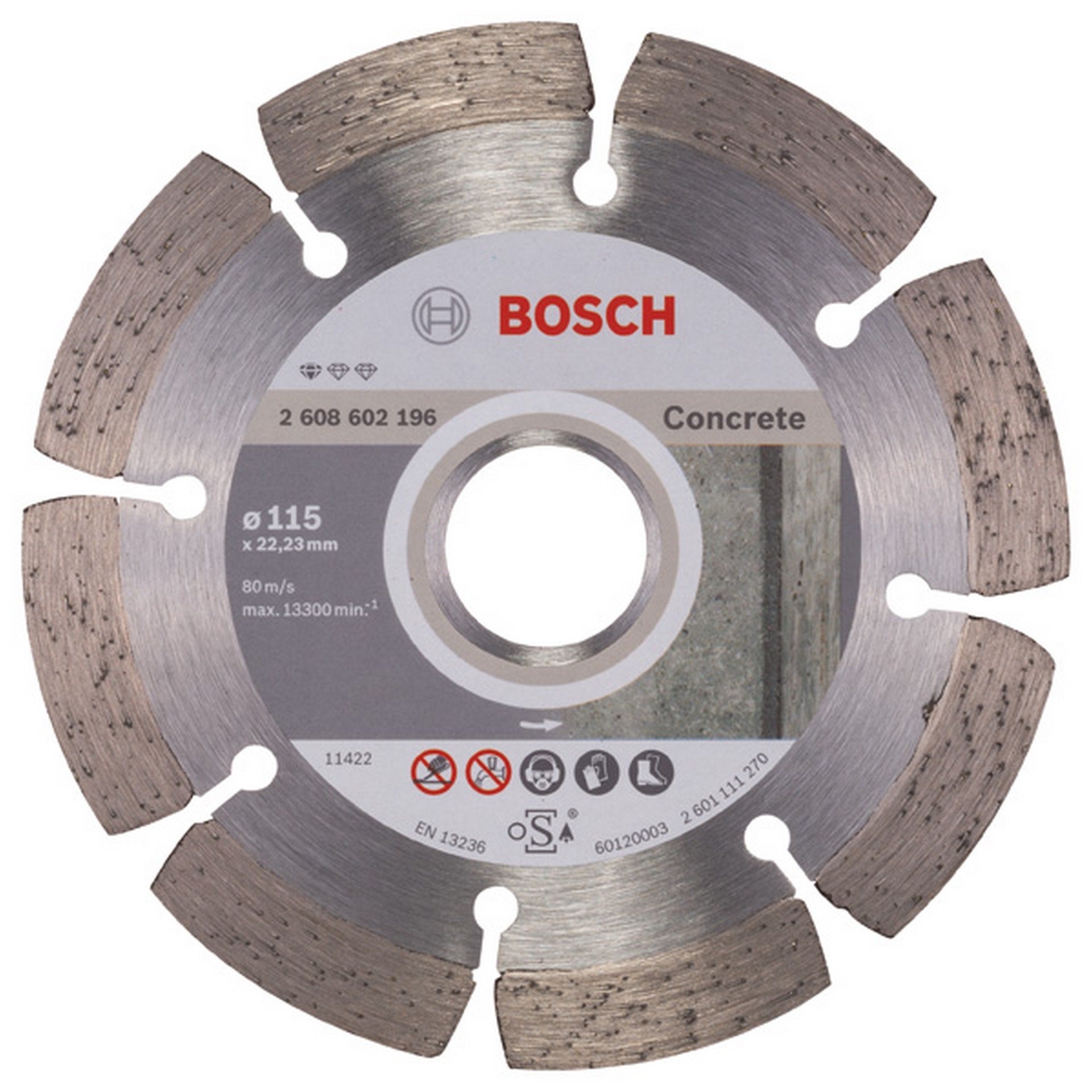 Bosch Diamanttrennscheibe Standard for Concrete, 115 x 22,23 x 1,6 x 10 mm, 1er-Pack #2608602196