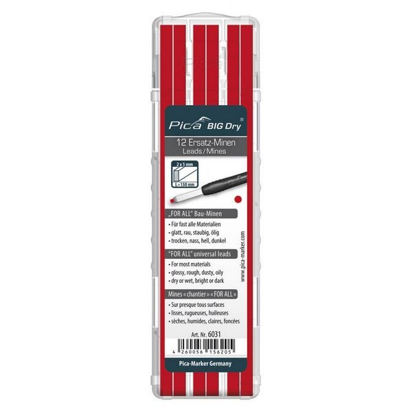Pica BIG DRY Minen-Set FOR ALL Rot / 12 Minen im stabilen Etui #6031