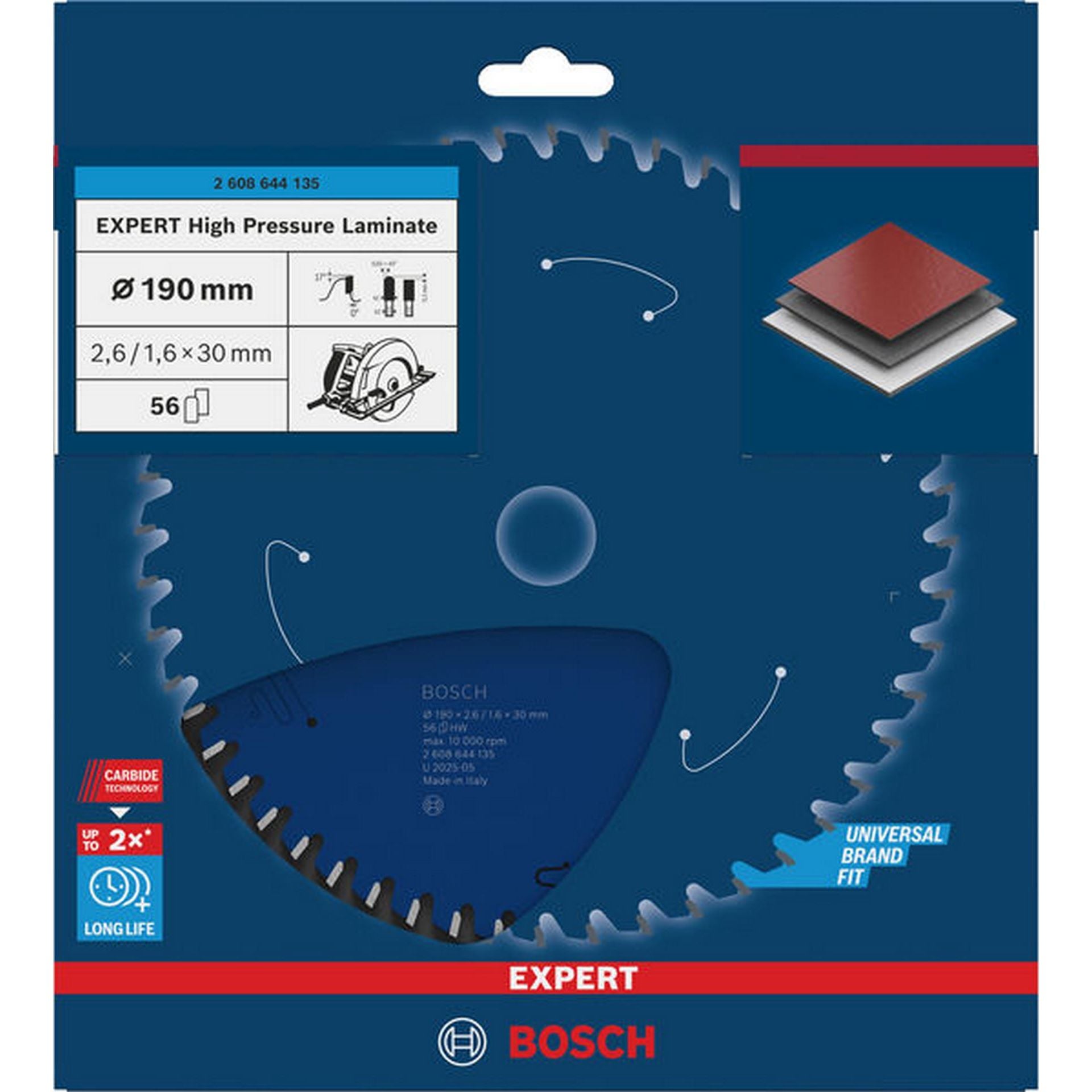 Bosch EXPERT High Pressure Laminate Kreissägeblatt, 190x2,6/1,6x30 mm, Z56 #2608644135