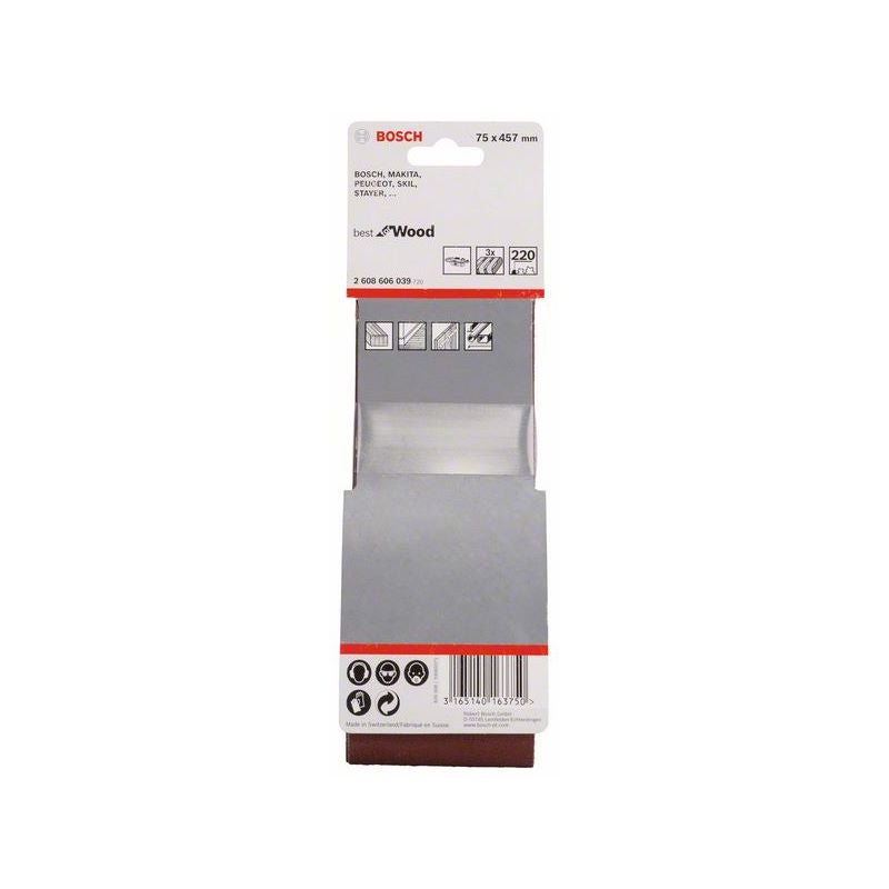 Bosch PRO X440 Schleifband, 75 x 457 mm, G220, 3-tlg. #2608606039