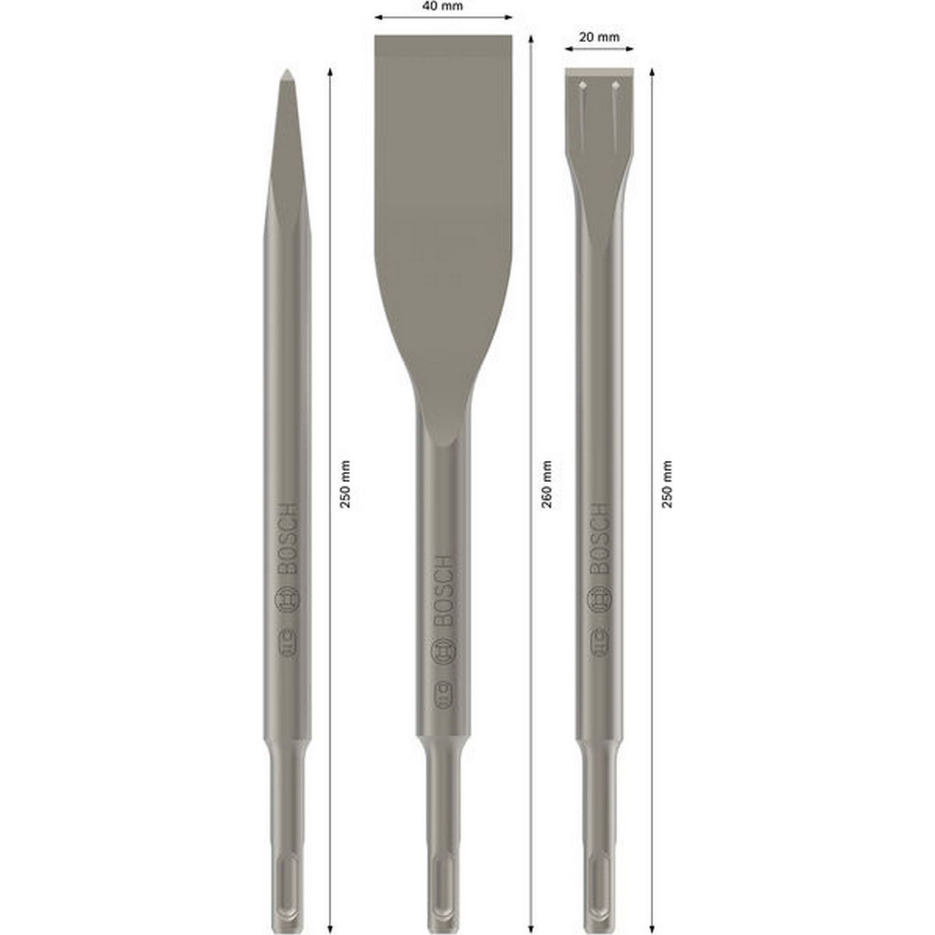 Bosch PRO SDS plus-5C Meißelset, 0; 40; 20x250; 260; 250 mm, 3-tlg. #2607019159