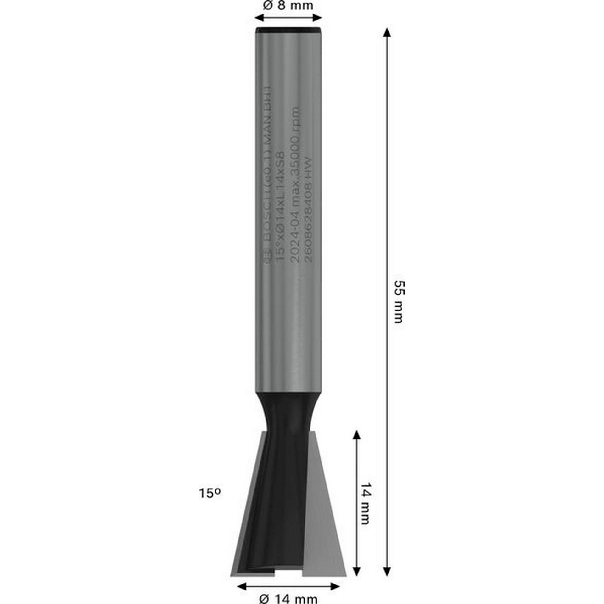Bosch PRO Zinkenfräser, W 15°, S 8 mm #2608628408