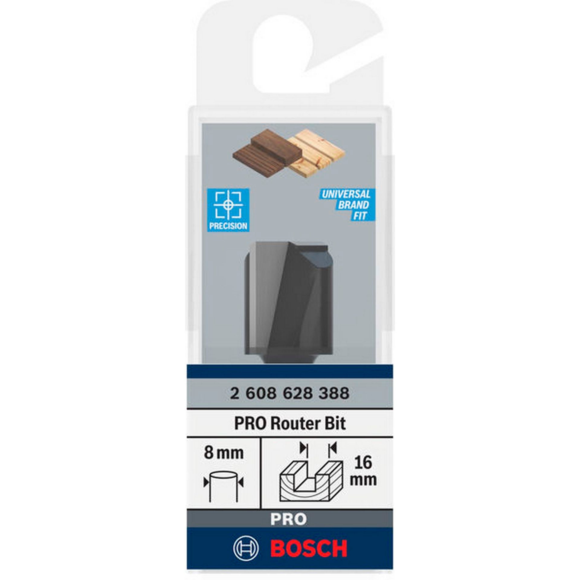Bosch PRO Nutfräser, zweischneidig, D 16 mm, L 19,6 mm, S 8 mm #2608628388