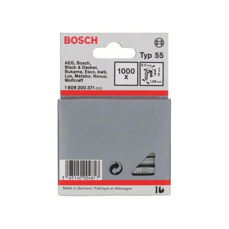 Bosch Schmalrückenklammer Typ 55, 6 x 1,08 x 14 mm, 1000er-Pack #1609200371