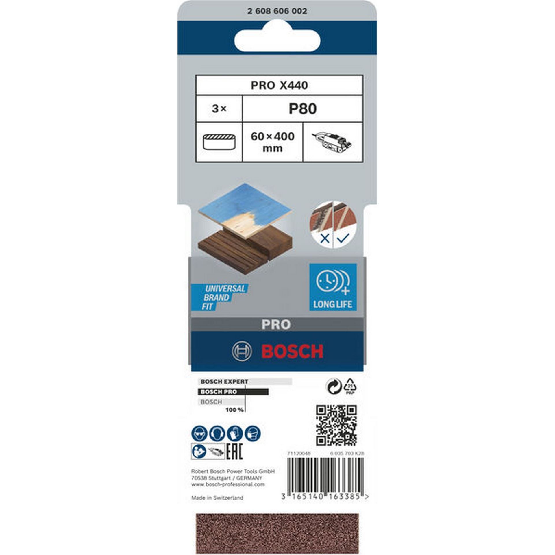 Bosch PRO X440 Schleifband, 60 x 400 mm, 80, 3-tlg. #2608606002