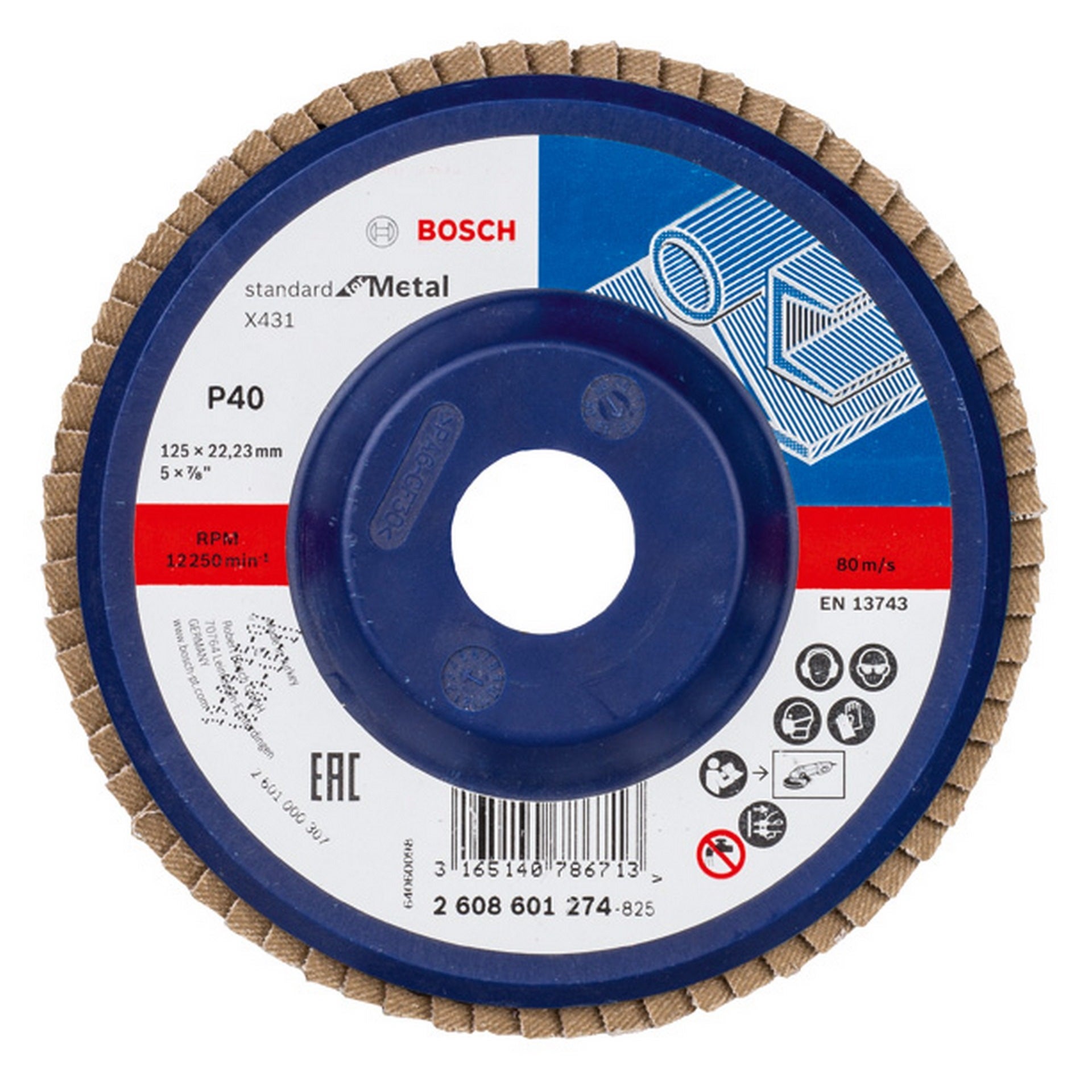 Bosch Fächerschleifscheibe X431 Standard for Metal, gerade, 125 mm, 40, Kunststoff #2608601274