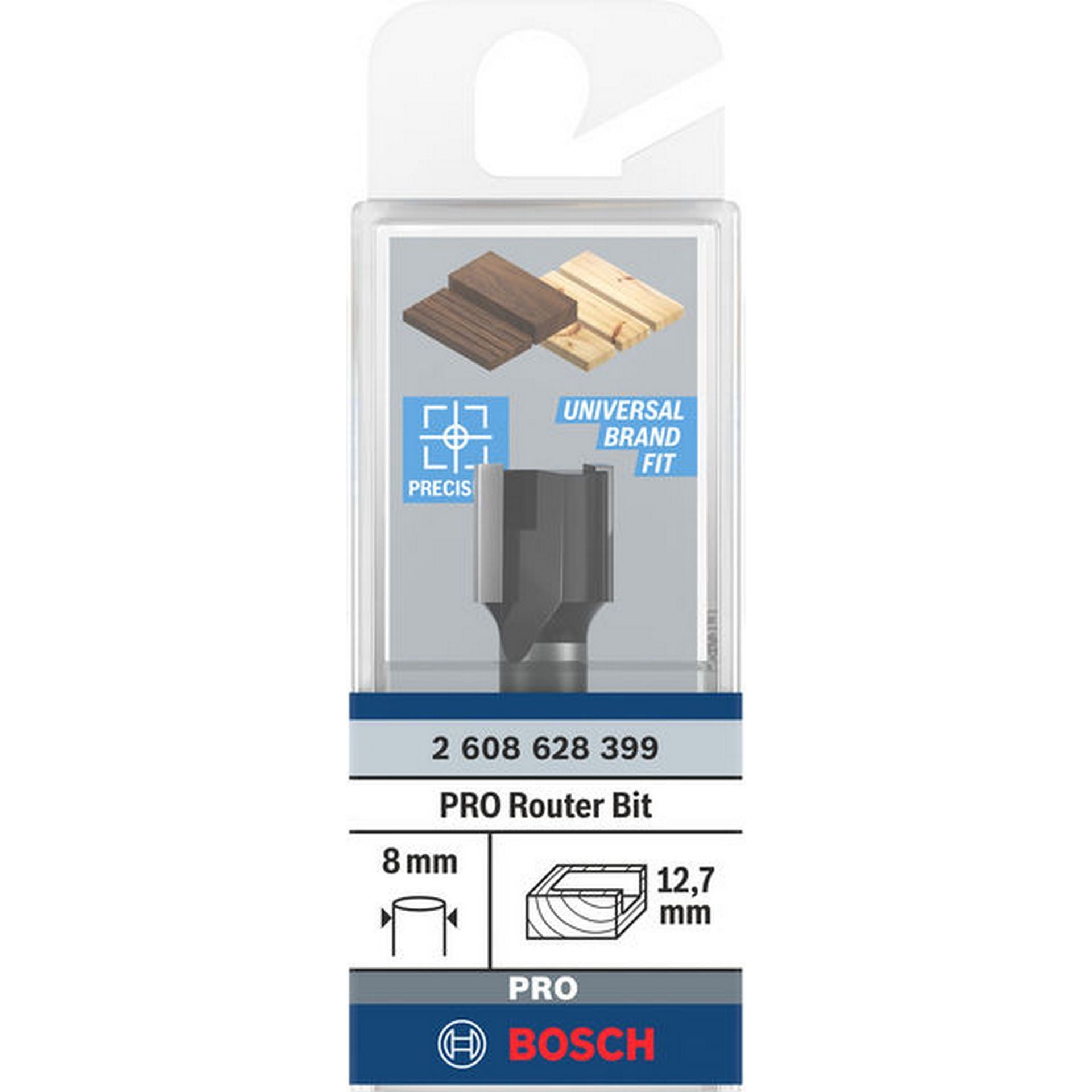 Bosch PRO Scharniernutfräser, zweischneidig, D 12,7 mm, L 12,7 mm, S 8 mm #2608628399
