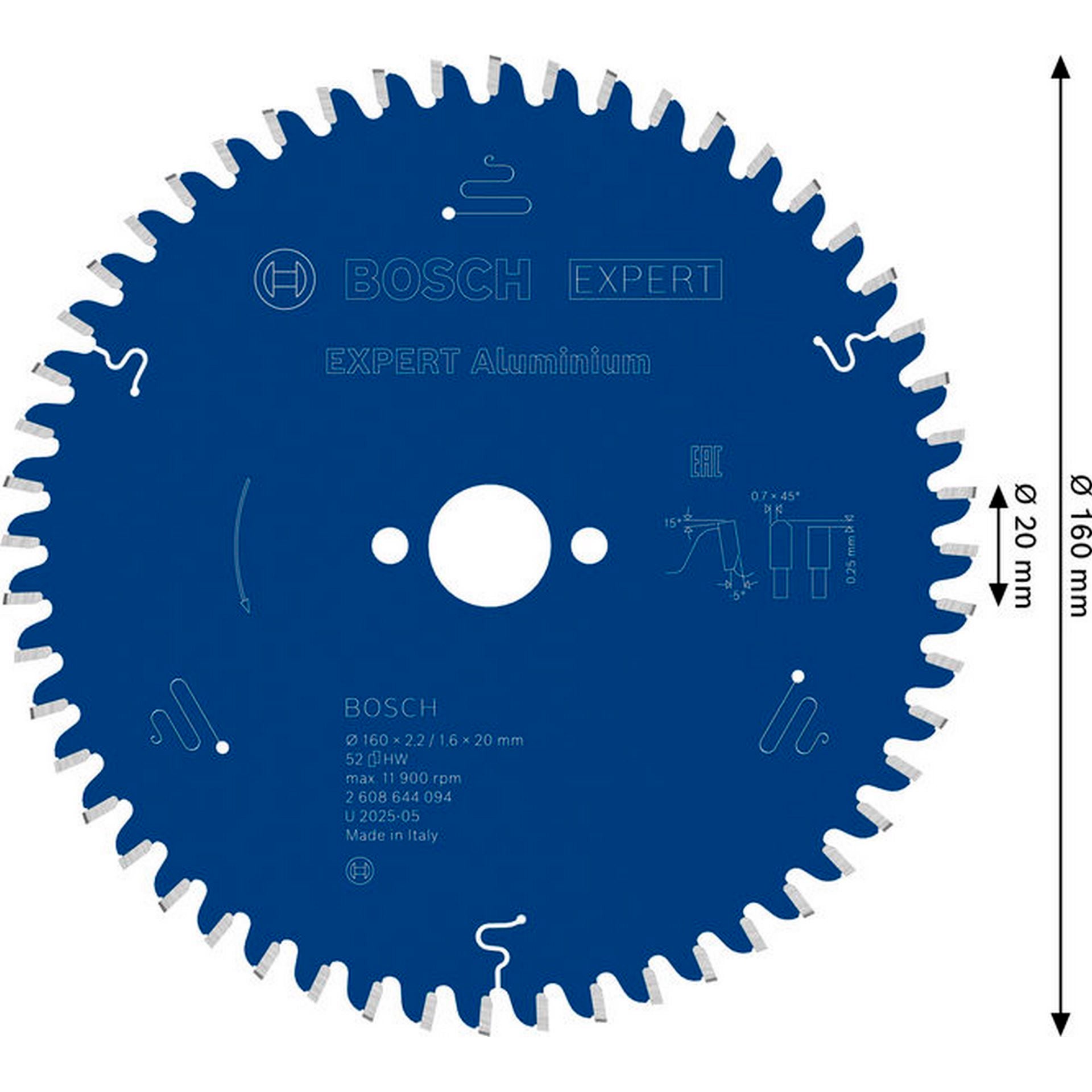 Bosch EXPERT Aluminium Kreissägeblatt, 160x2,2/1,6x20 mm, Z52 #2608644094