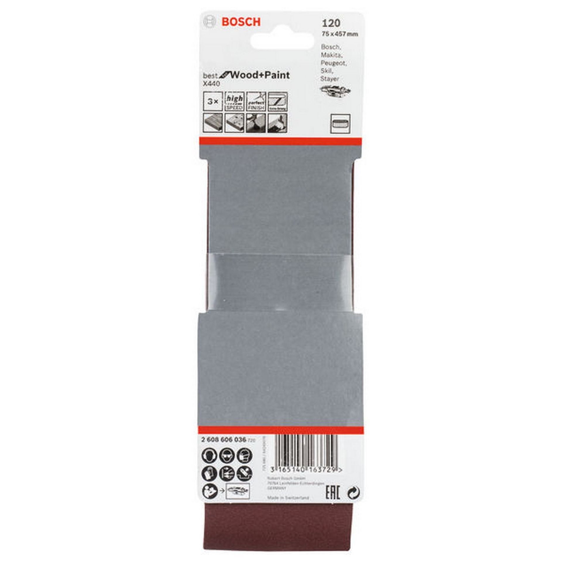Bosch PRO X440 Schleifband, 75 x 457 mm, G120, 3-tlg. #2608606036