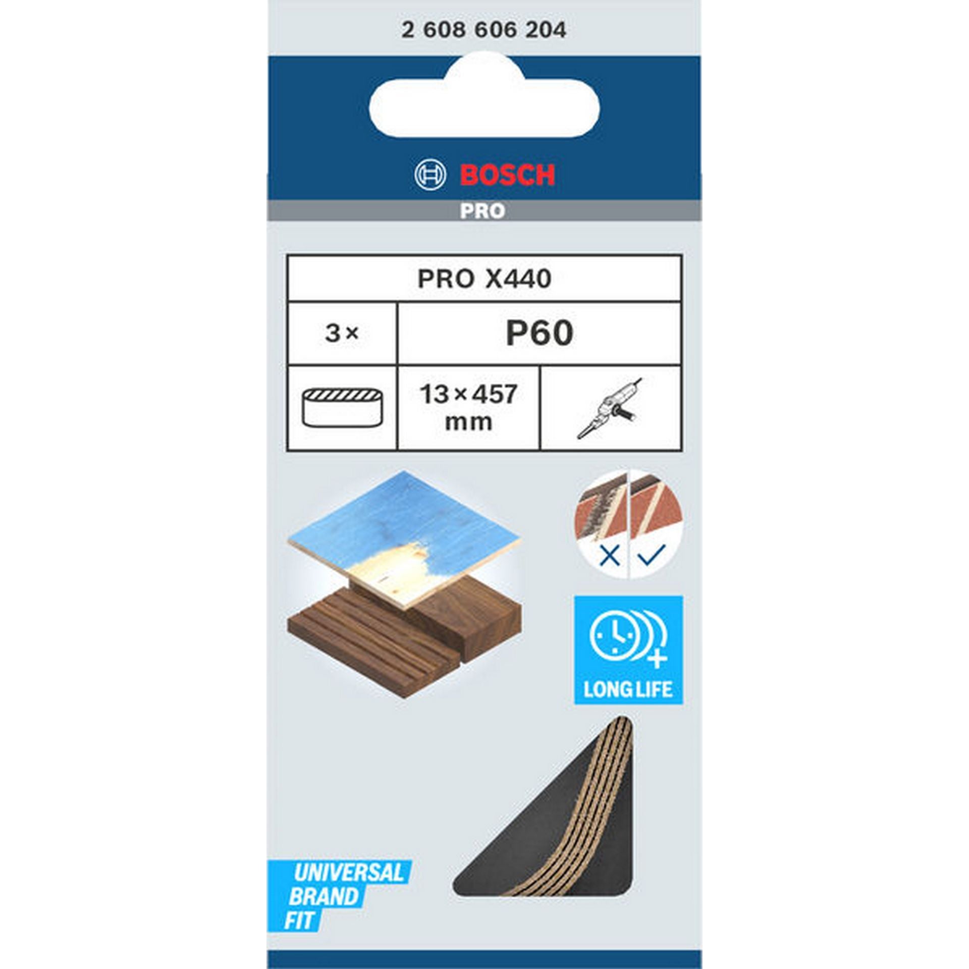 Bosch PRO X440 Schleifband, 13 x 457 mm, G60, 3-tlg. #2608606204