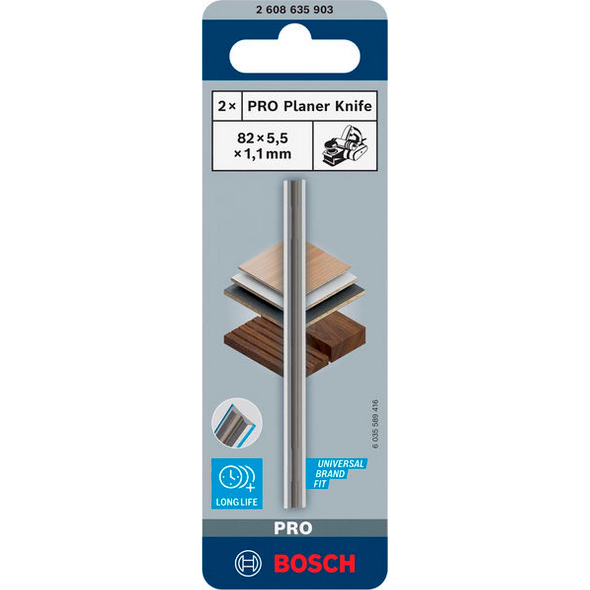 Bosch PRO Hobelmesser, 82 x 5,5 x 1,1 mm, 2 Stk #2608635903