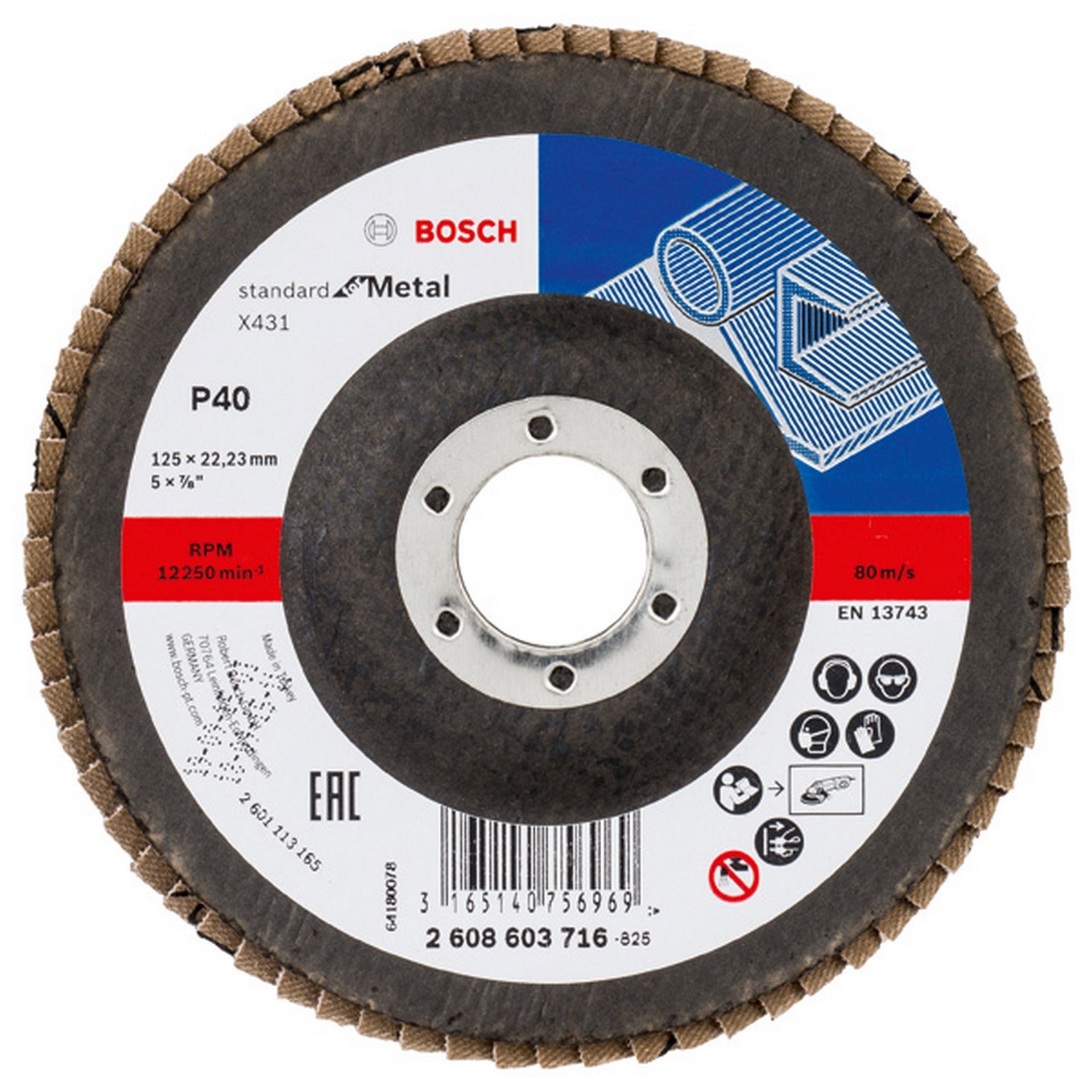 Bosch Fächerschleifscheibe X431 Standard for Metal, gerade, 125 mm, 40, Glasgewebe #2608603716