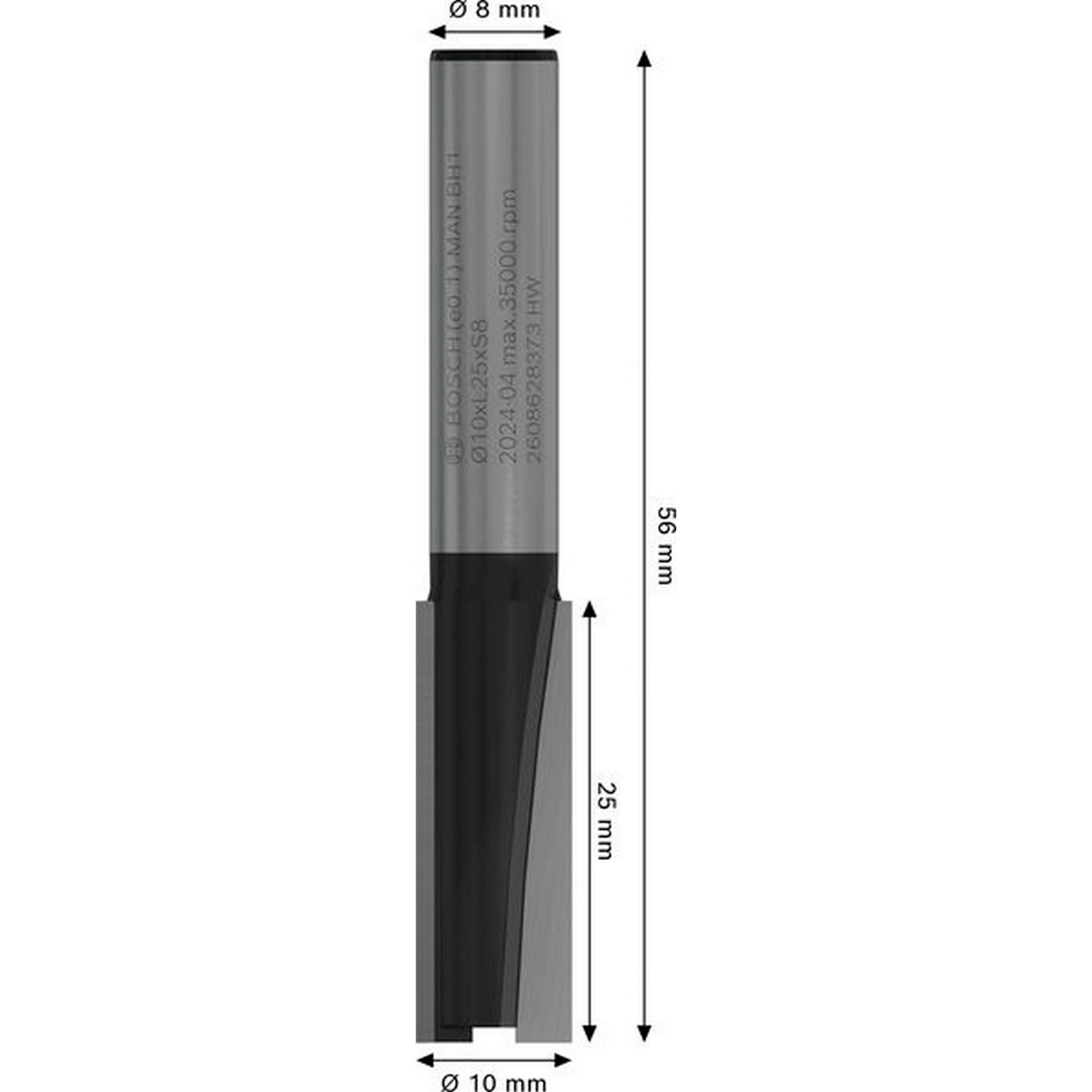 Bosch PRO Nutfräser, zweischneidig, D 10 mm, L 25 mm, S 8 mm #2608628373