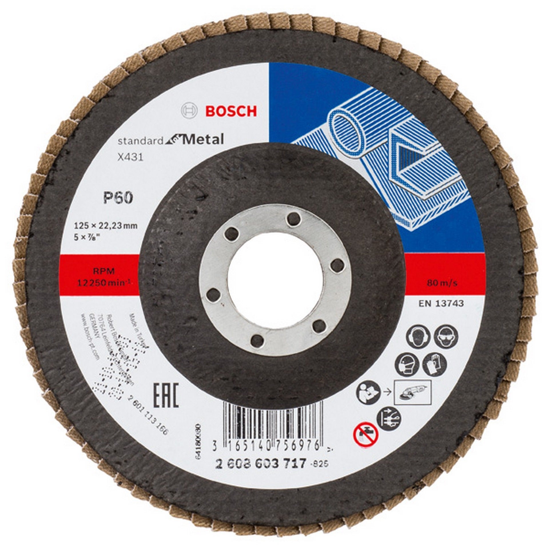 Bosch Fächerschleifscheibe X431 Standard for Metal, gerade, 125 mm, 60, Glasgewebe #2608603717