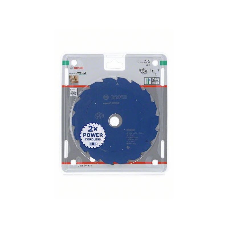 Bosch Kreissägeblatt für Akkusägen Expert for Wood, 190 x 1,5/1 x 30, 18 Zähne #2608644512