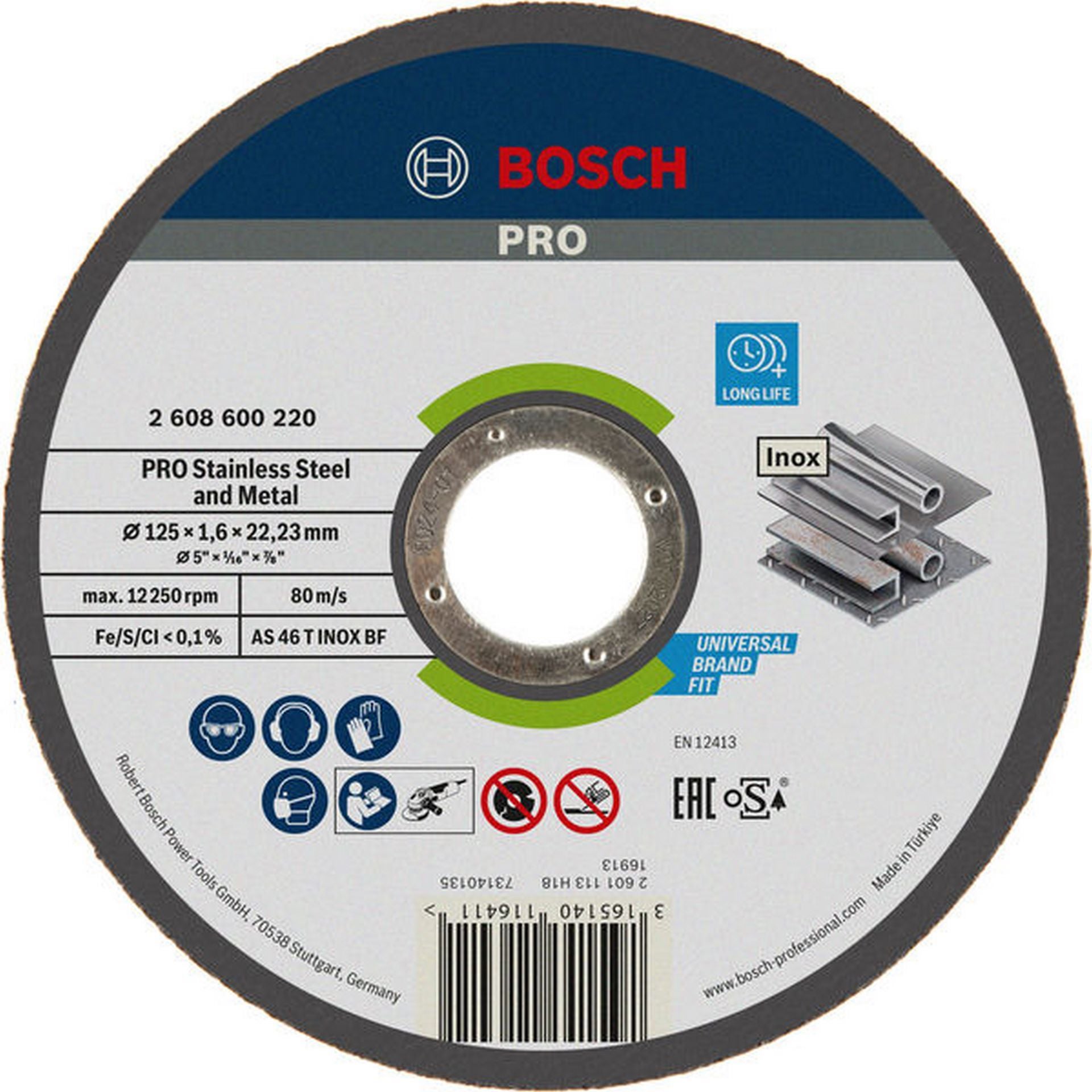 Bosch PRO Stainless Steel and Metal Trennscheibe, 125 x 1.6 x 22.23 mm, gerade, oSa #2608600220