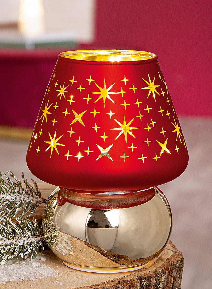 Windlicht m LED "Panteon" rot (Glas)