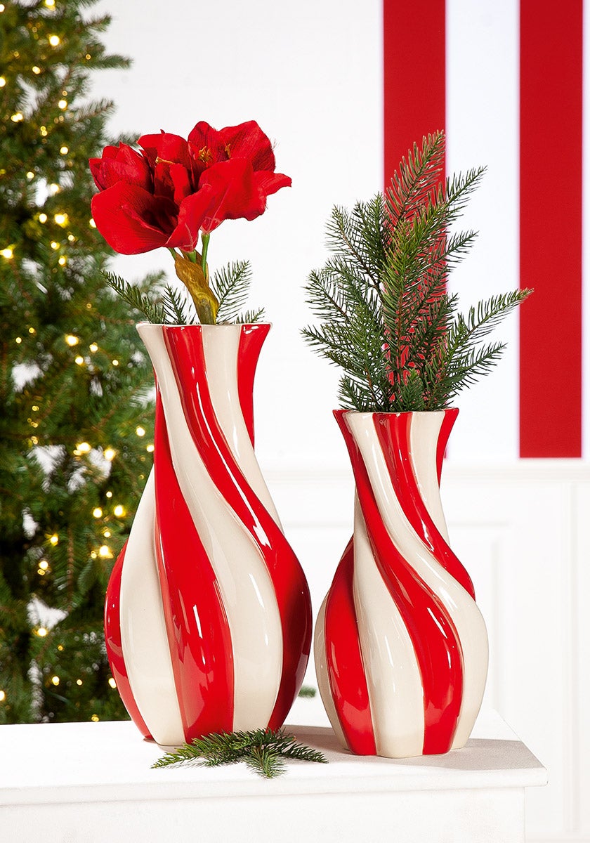 Vase "Candy" 39,5cm  gestreift creme/rot (Keramik)
