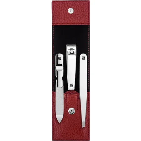 Nagelpflege-Set 3-tlg. rot (Nagelknipser, Nagelfeile, schräge Pinzette)