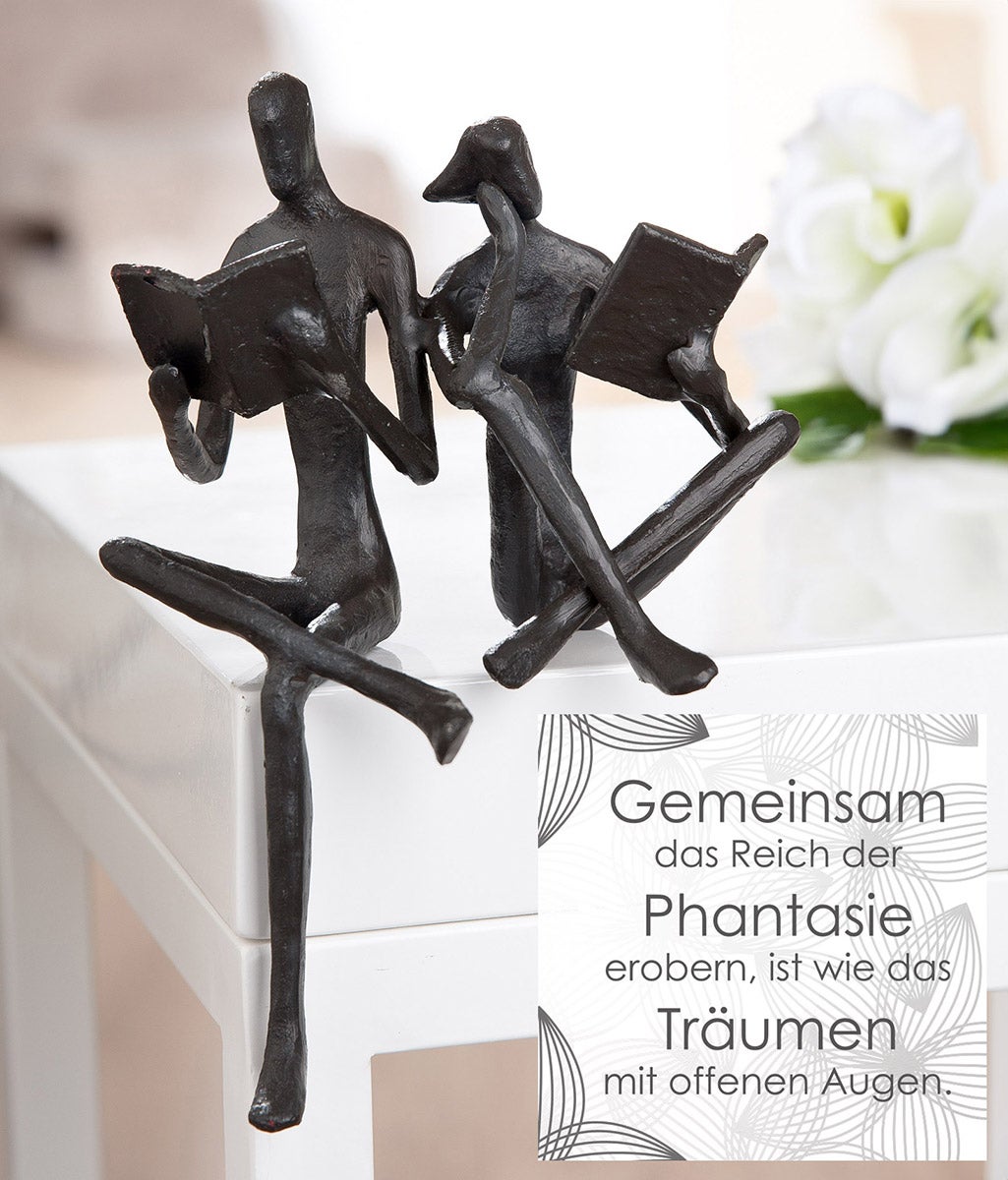 Skulptur Paar "Leseratten" Kantensitzerfigur (Bronzeoptik aus Eisen) Skulptur Paar "Leseratten" Kantensitzerfigur (Bronzeoptik aus Eisen)