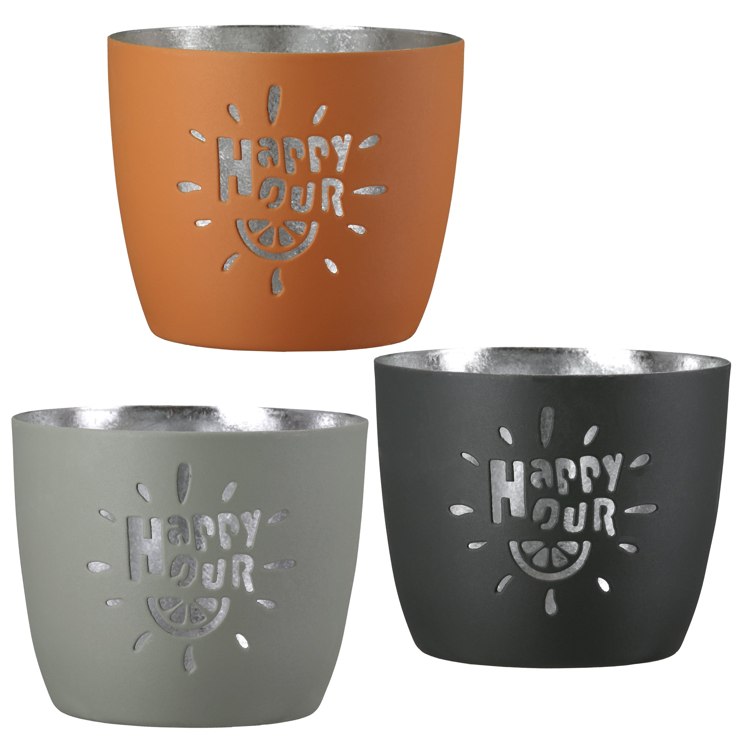 Windlicht "Happy Hour - Spritztour" dunkelgrau (Metall)