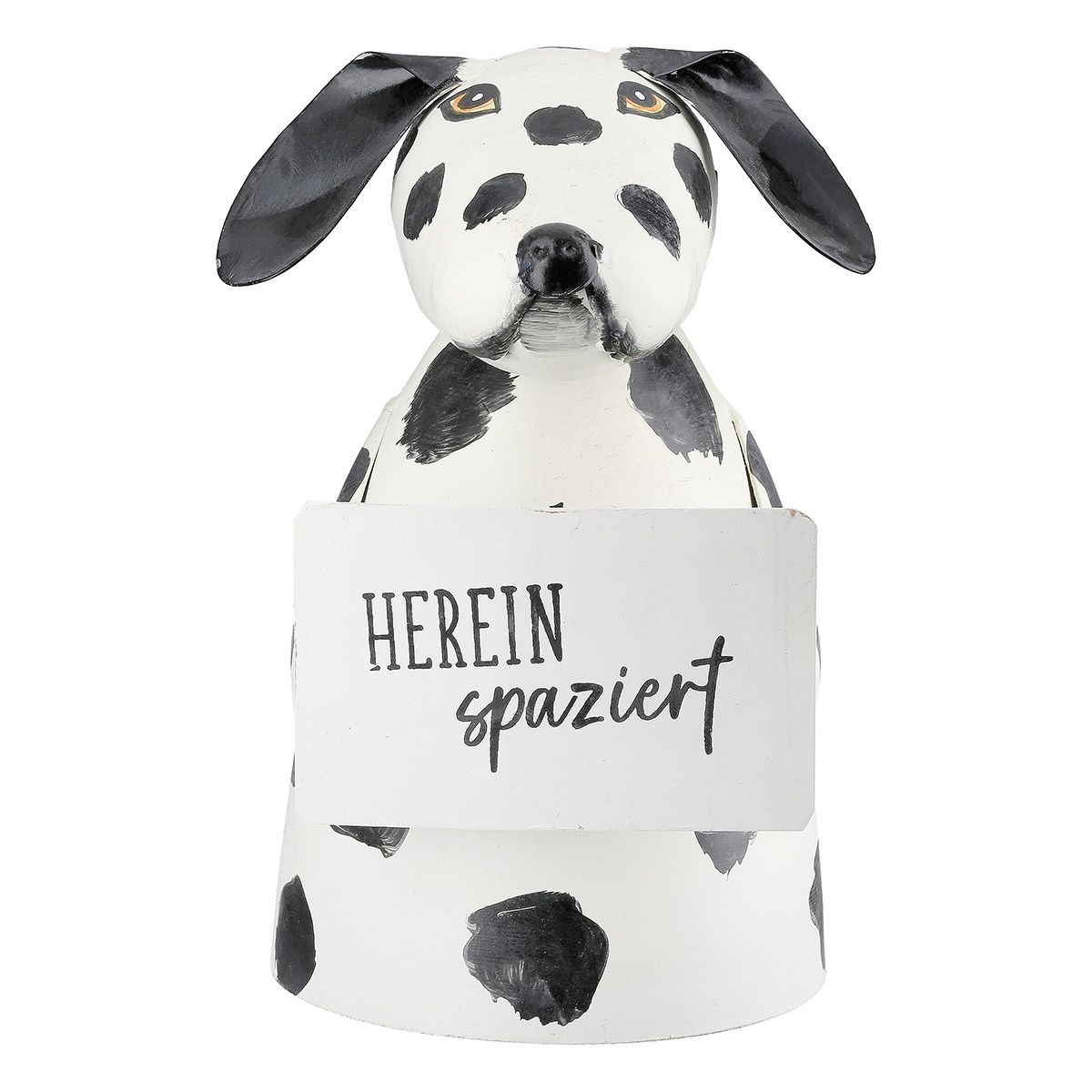 Zaunhocker "Hund Patch - HEREINspaziert" (Metall) Zaunhocker "Hund Patch - HEREINspaziert" (Metall)