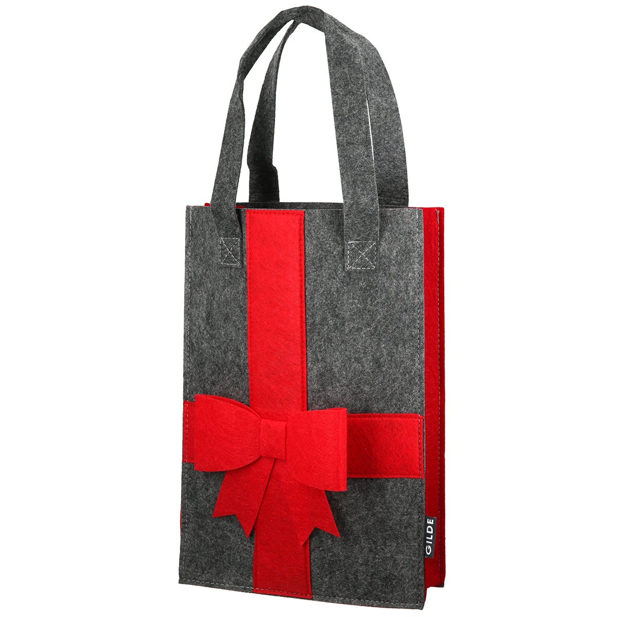 Geschenktasche "Schleife" dunkelgrau/rot (Filz)
