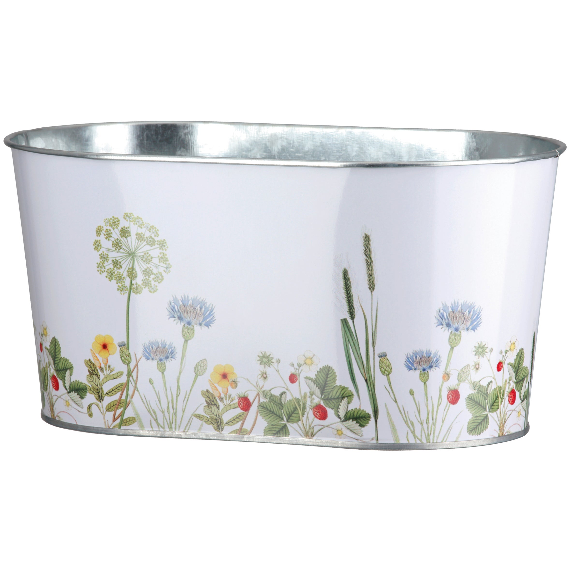 Übertopf oval  "Wild Flowers" weiß (Eisen)